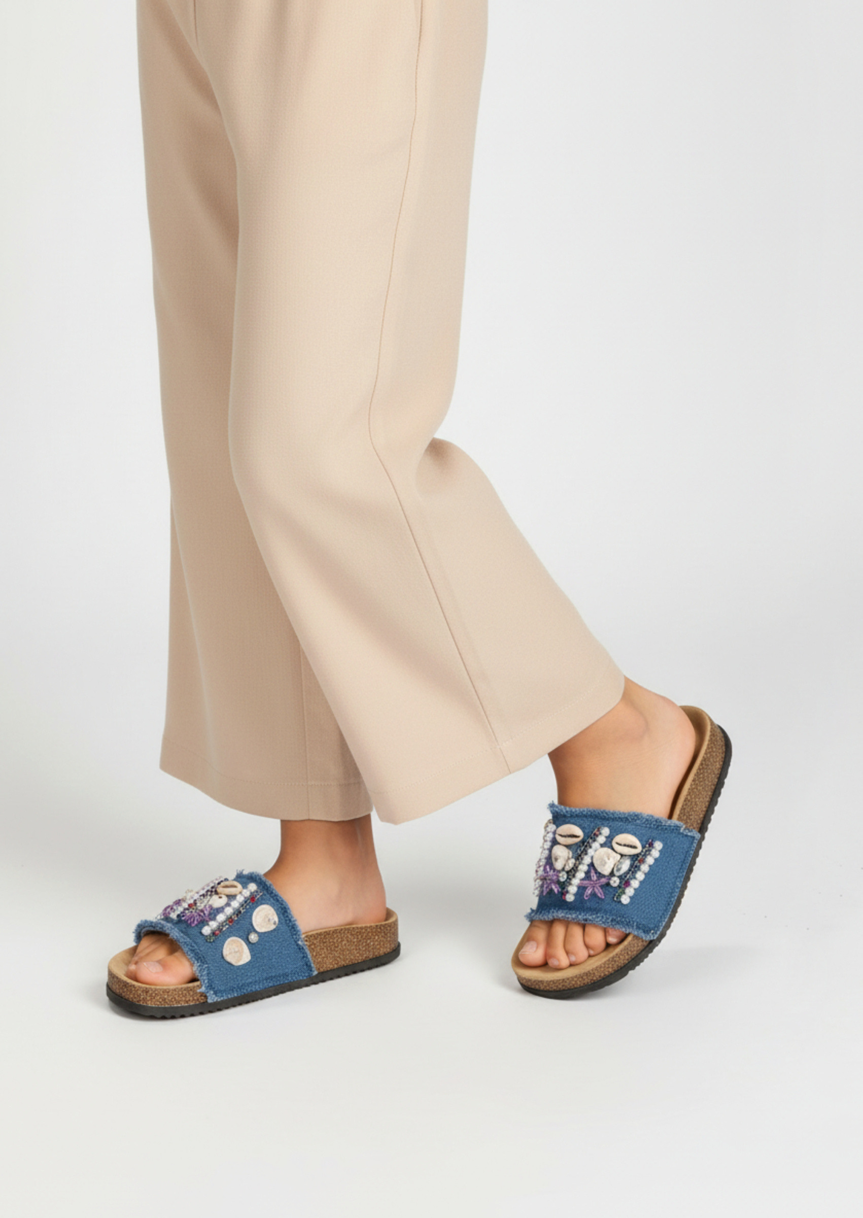 Grossiste Doremi - Mules denim à bijoux et perles pour enfants