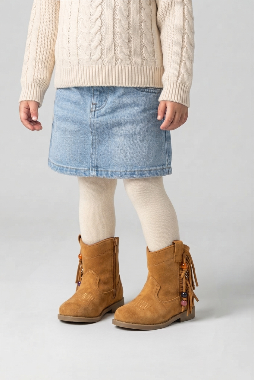 Grossiste Doremi - Bottines enfants style Bohème à franges perles
