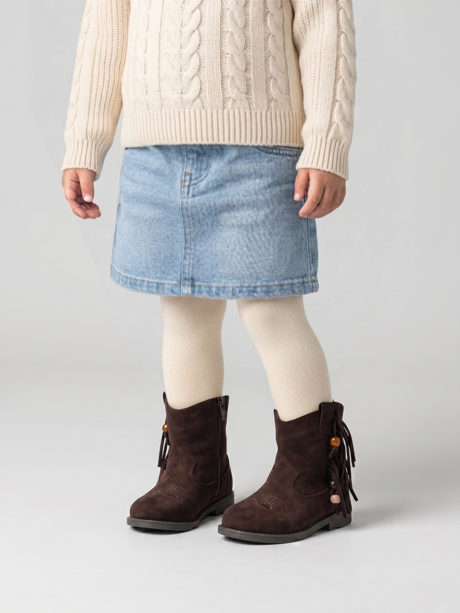 Wholesaler Doremi - Children's bohemian-style ankle boots with fringe and beads