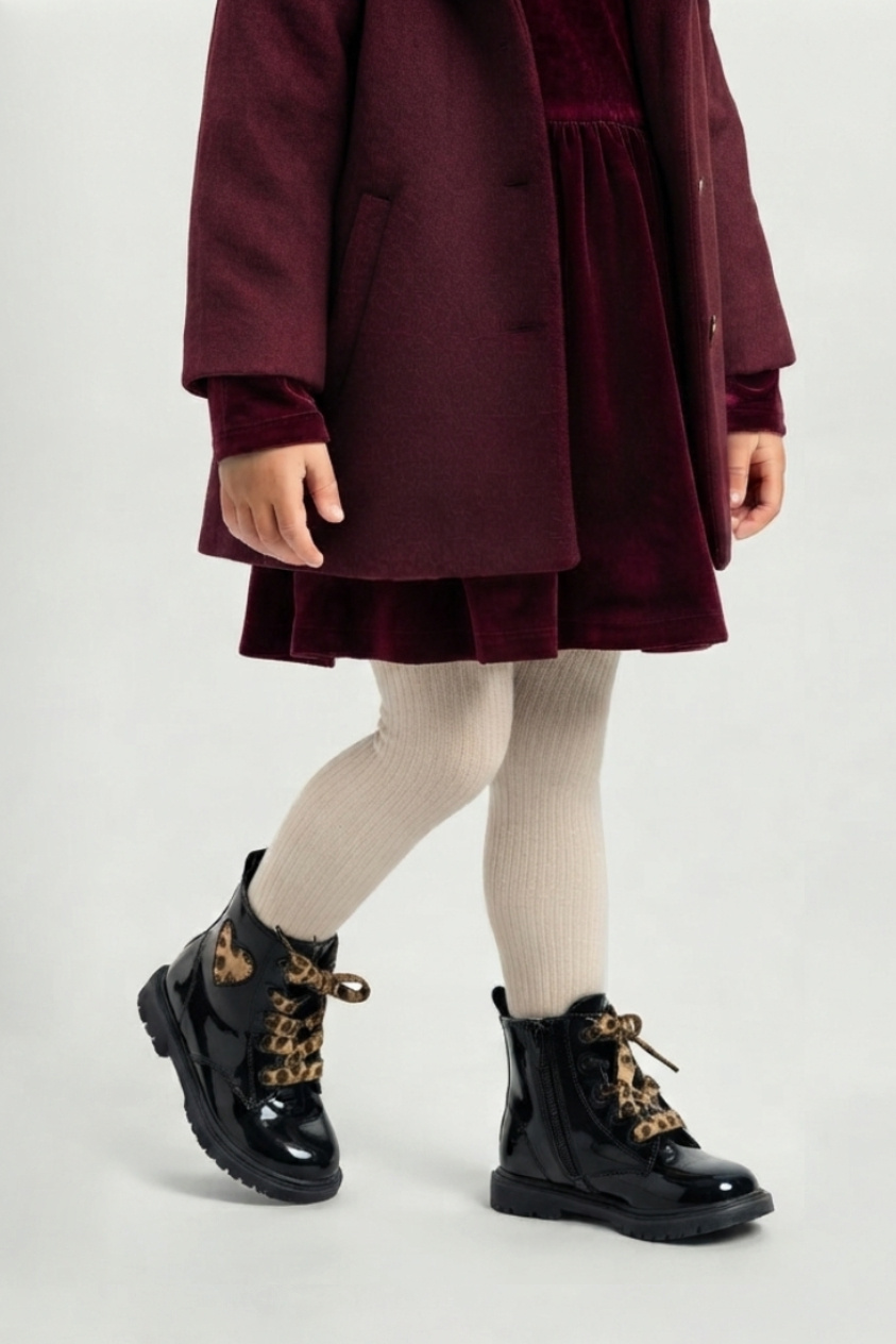 Grossiste Doremi - Bottines enfants à empiècement cœur léopard