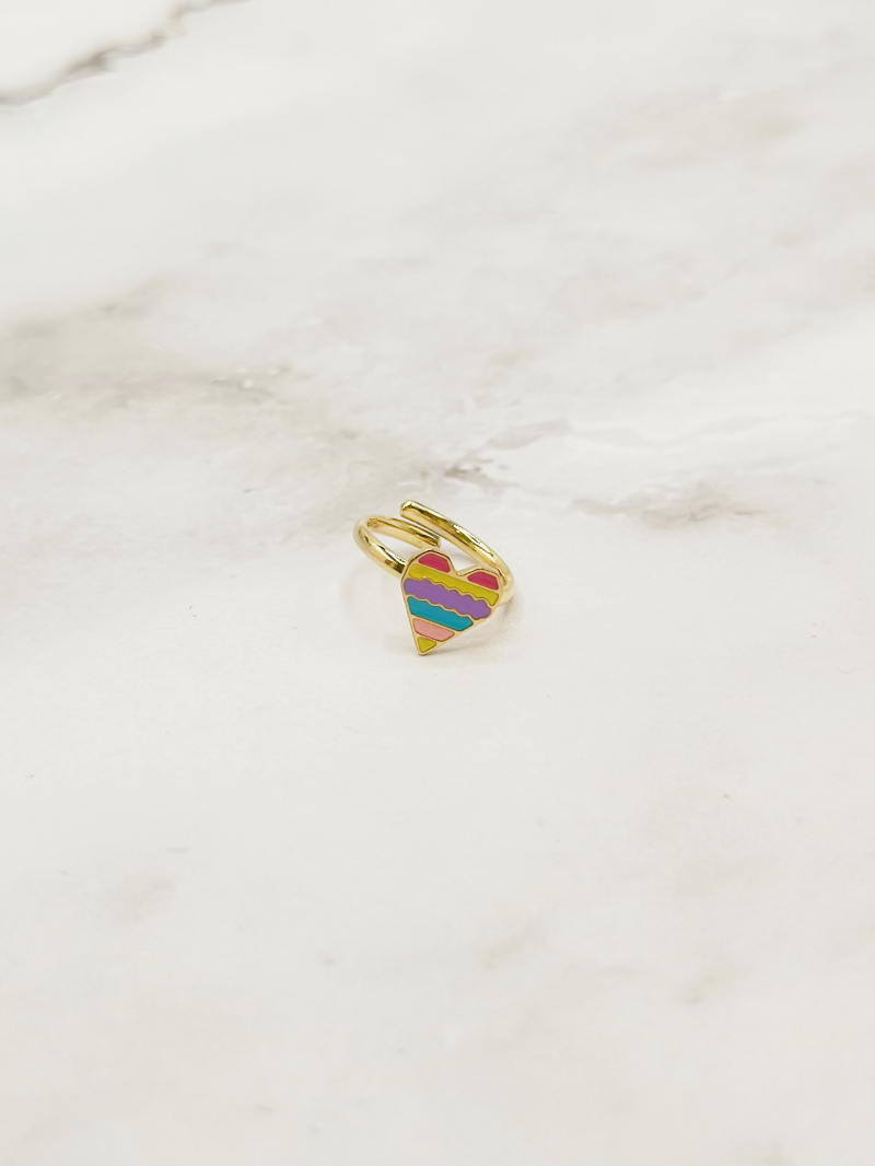 Grossiste Emily - Bague en acier inoxydable ajustable pour enfants Coeur Arc en Ciel