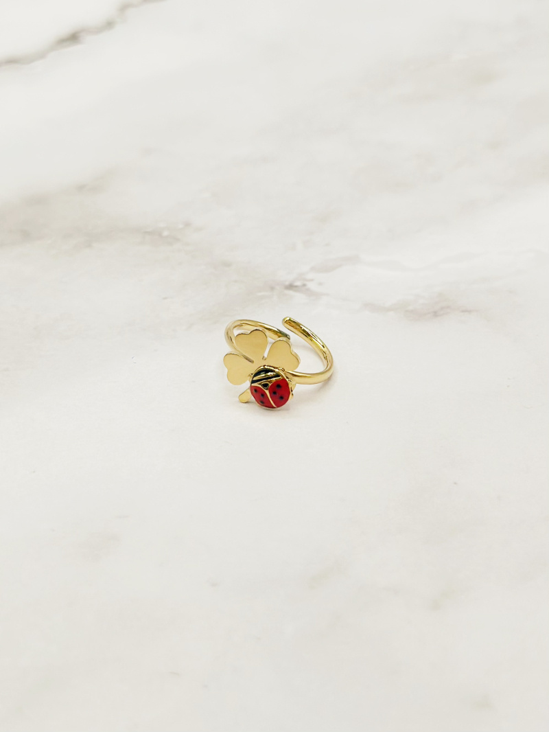 Wholesaler Emily - Adjustable stainless steel ring for kids Clover Ladybug