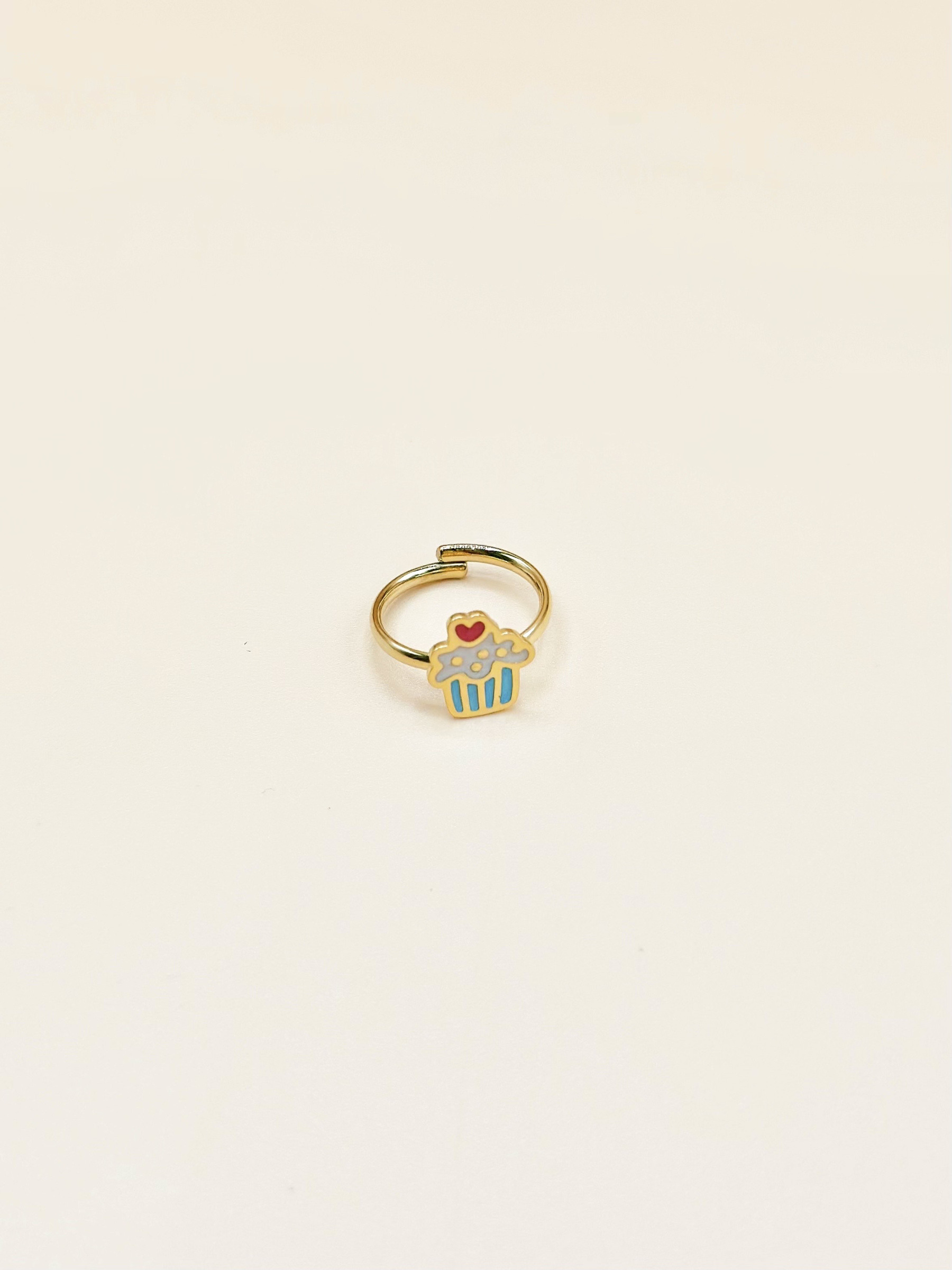 Grossiste Emily - Bague ajustable enfant en acier inoxydable doré Cupcake
