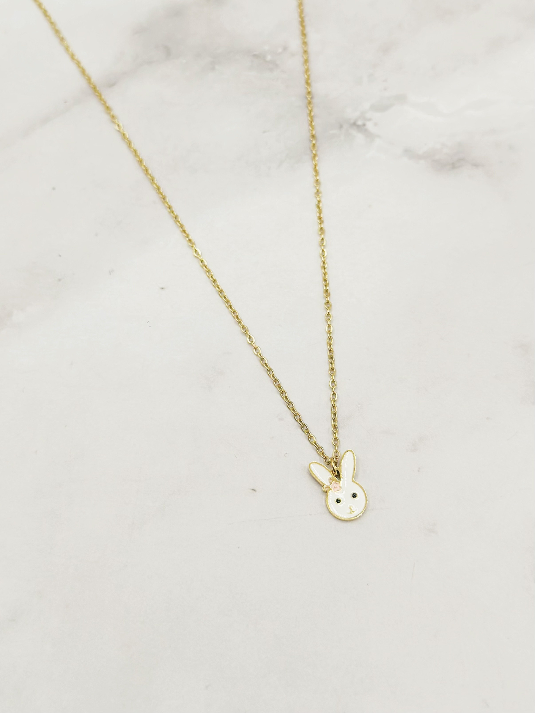 Wholesaler Emily - Children's necklace in gold-plated stainless steel with enamel Rabbit