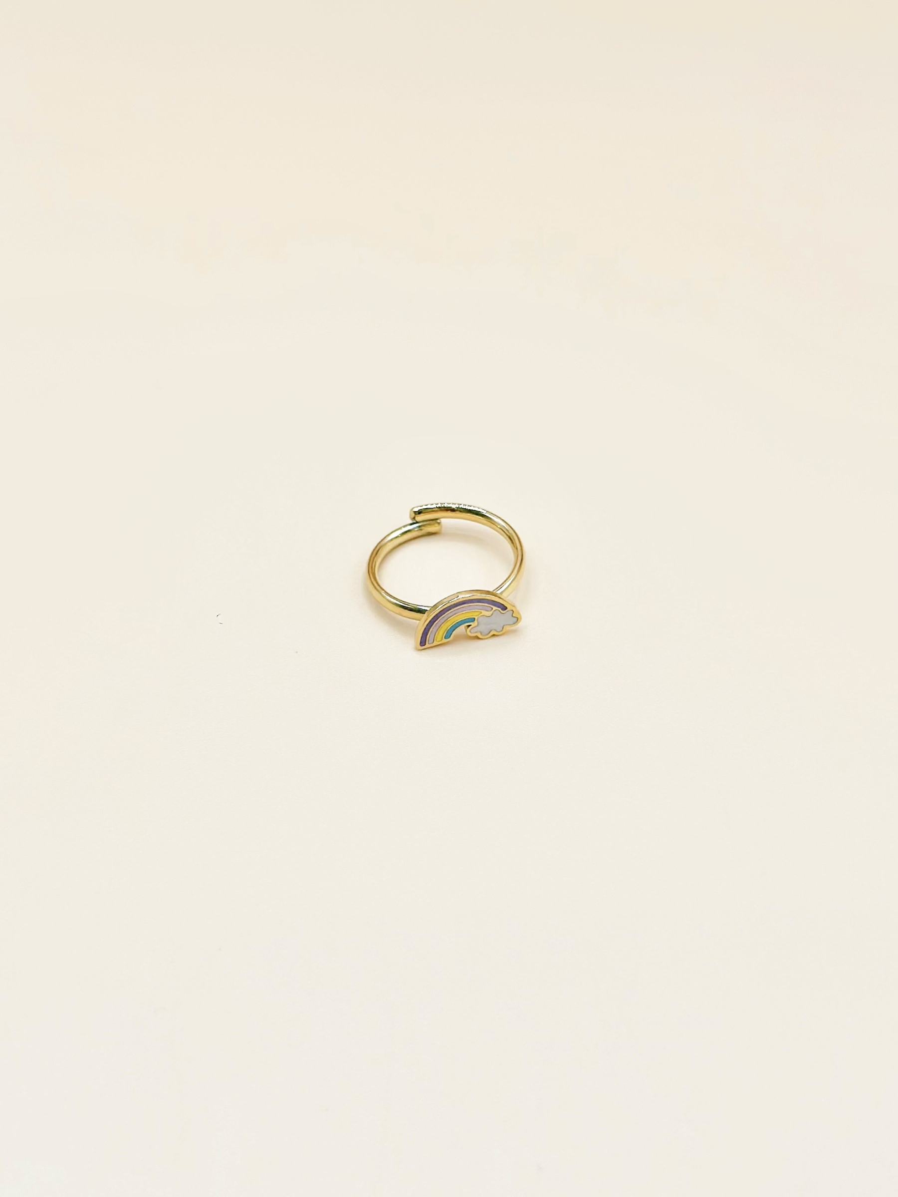 Grossiste Emily - Bague ajustable enfant en acier inoxydable doré Arc en ciel