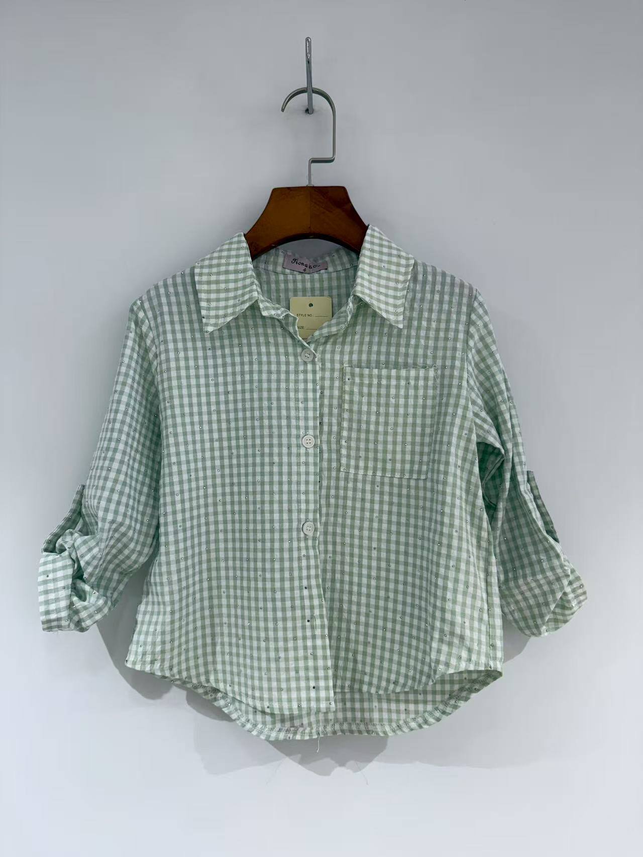 Grossiste Fiona & Co - Chemise à carreaux fille avec strass et manches retroussées