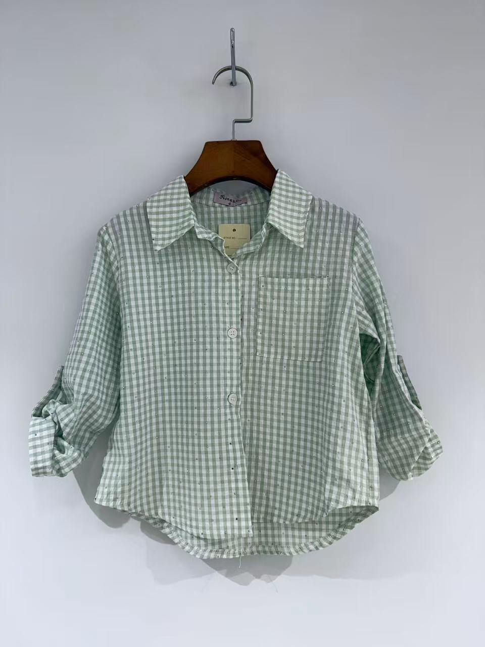 Grossiste Fiona & Co - Chemise fille vichy carreaux avec détails strass