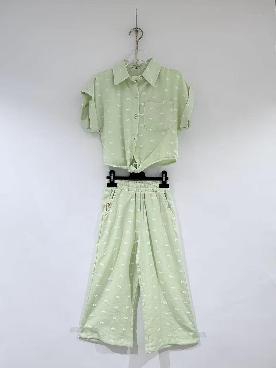 Großhändler Fiona & Co - Mädchen-Set: Hemd + lange Hose mit Schleifenmuster