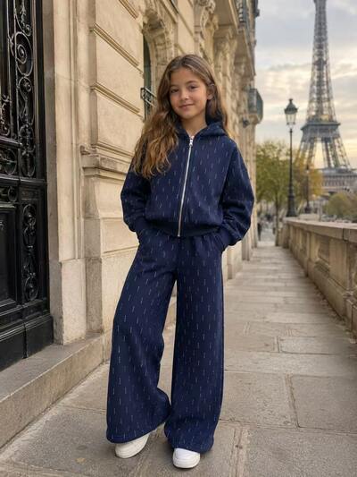 Grossiste Fiona & Co - Ensemble fille survêtements gilet à capuche et jogging à strass Grossiste Fiona & Co - Ensemble fille survêtements gilet à capuche et jogging à strass