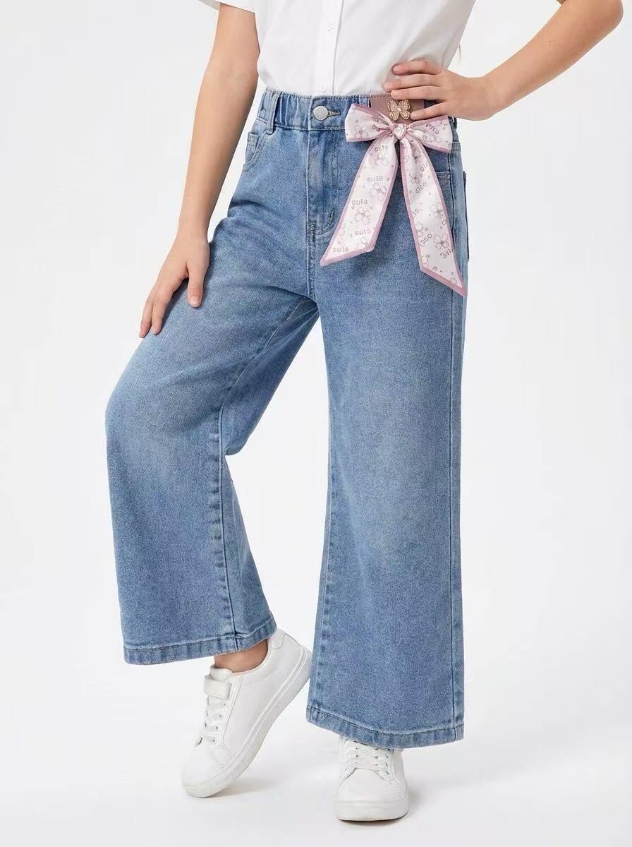 Großhändler Fiona & Co - Mädchen-Jeans mit weitem Bein, elastischem Bund und Band
