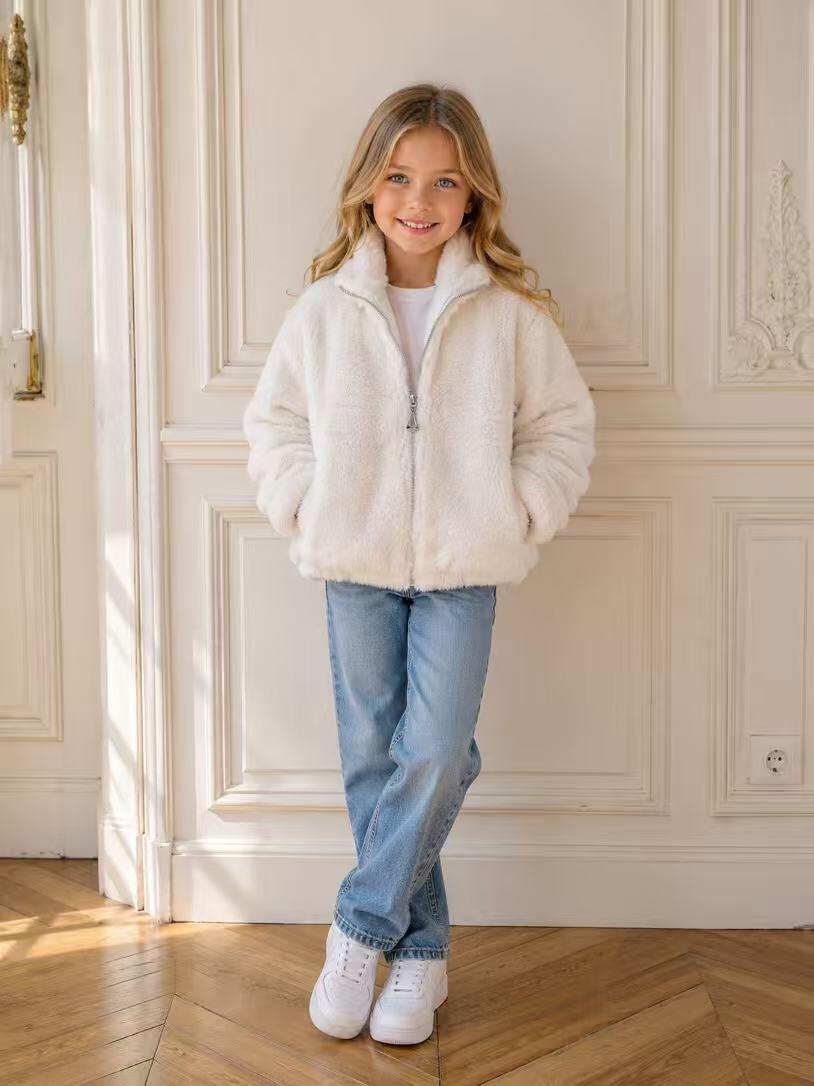 Mayorista Fiona & Co - Abrigo de invierno para niña de piel sintética con cremallera y cuello alto