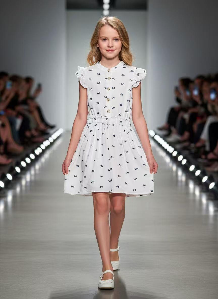 Großhändler Fiona & Co - Mädchenkleid mit Schleifenmuster und Flatterärmeln
