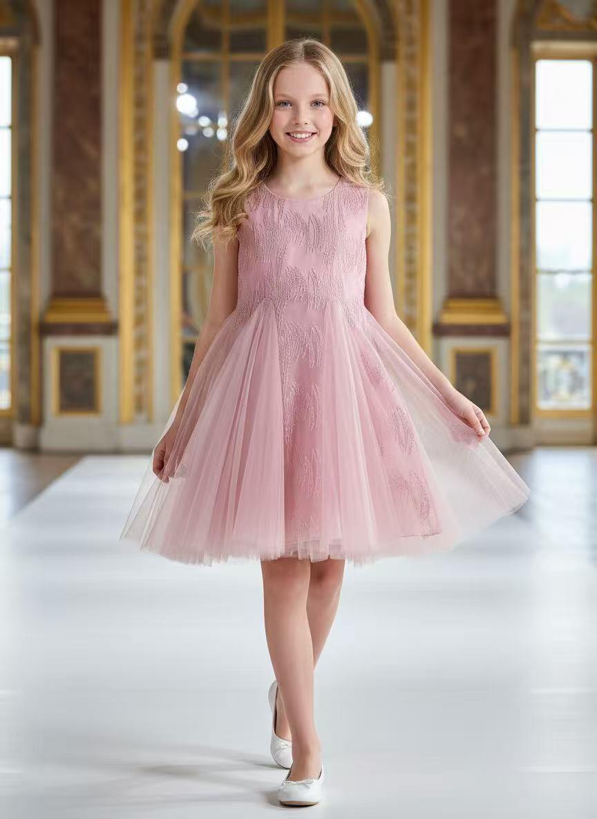 Wholesaler Fiona & Co - Girl's embroidered skater ceremony dress in tulle with ruffles