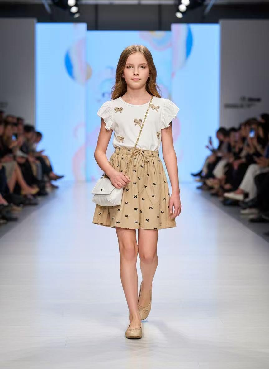 Großhändler Fiona & Co - Mädchenkleid mit Schleifenmuster, Flatterärmeln und gratis Tasche