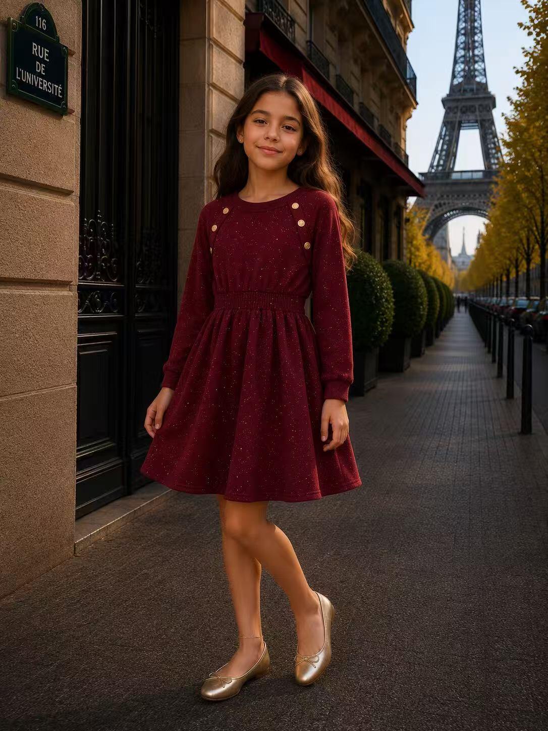 Grossiste Fiona & Co - Robe fille manches longues style survêtement à paillettes