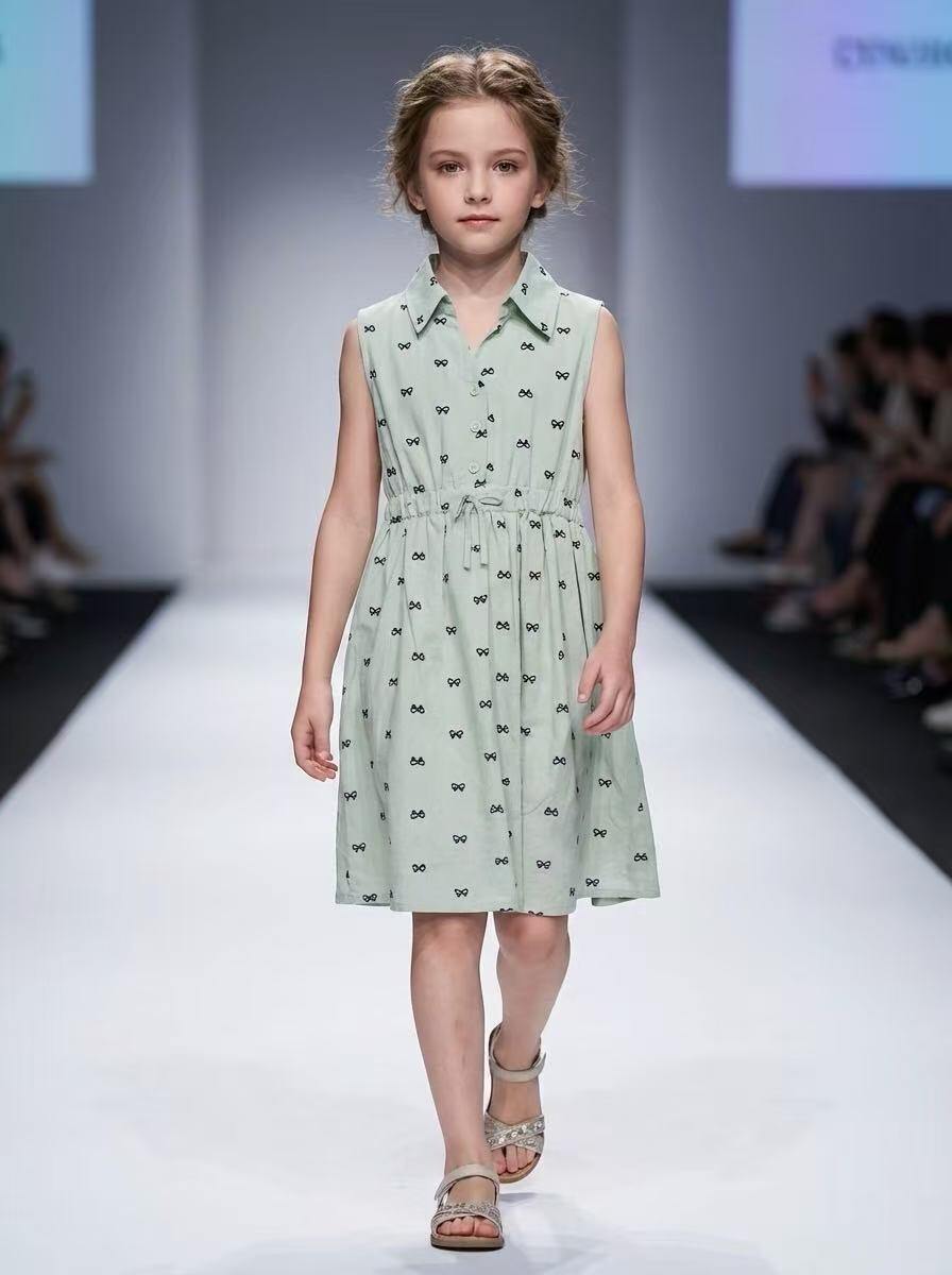 Großhändler Fiona & Co - Mädchenkleid mit Schleifenmuster und Hemdkragen