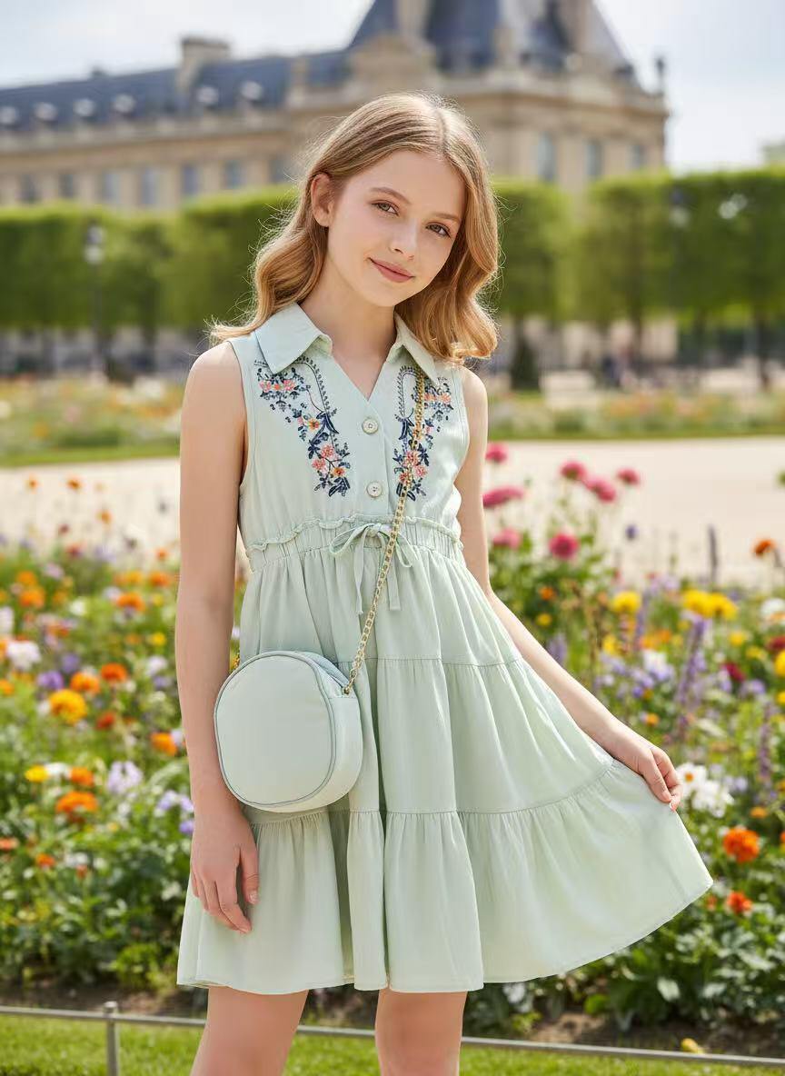 Großhändler Fiona & Co - Besticktes Mädchenkleid im Boho-Stil mit gratis Tasche