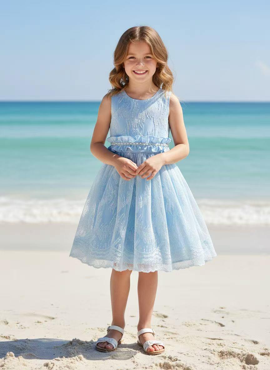 Großhändler Fiona & Co - Mädchenkleid aus besticktem Tüll mit Perlendetails