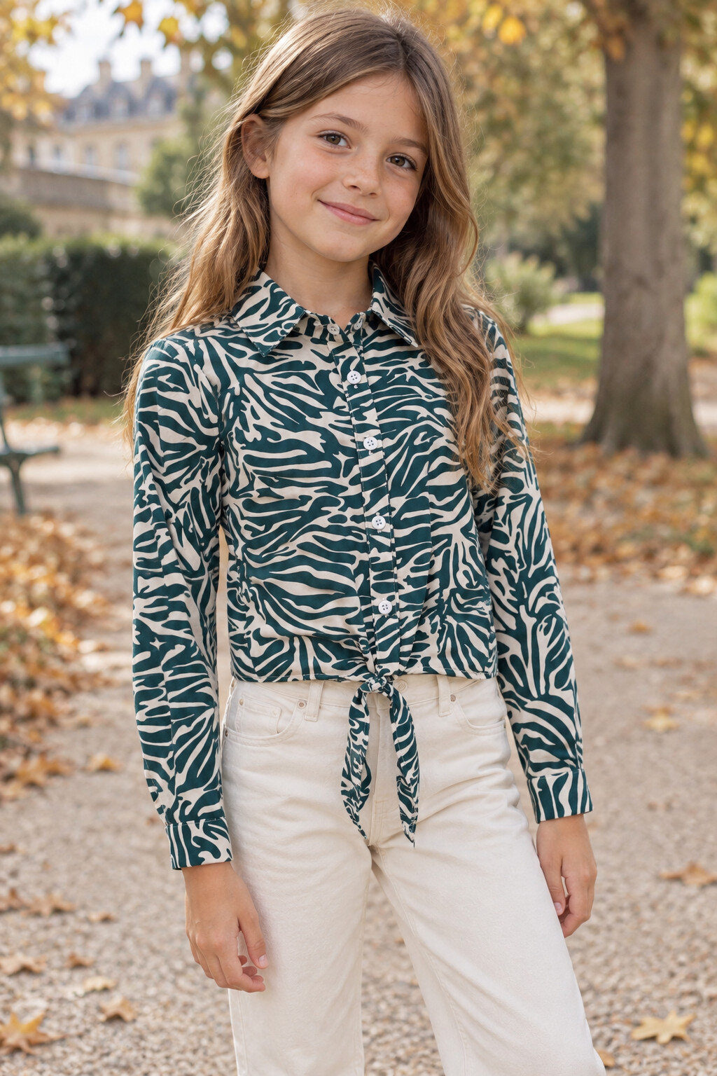 Grossiste Grasstar - Chemise fille imprimée à nouer sur le devant