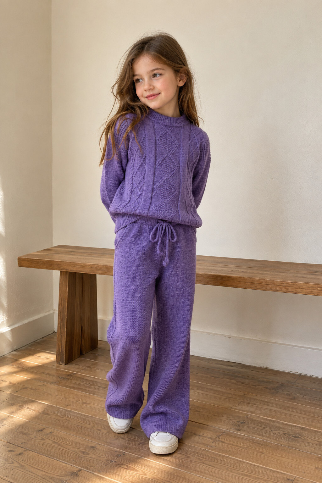 Grossiste Grasstar - Ensemble tricot pour enfant – Pull et pantalon violet