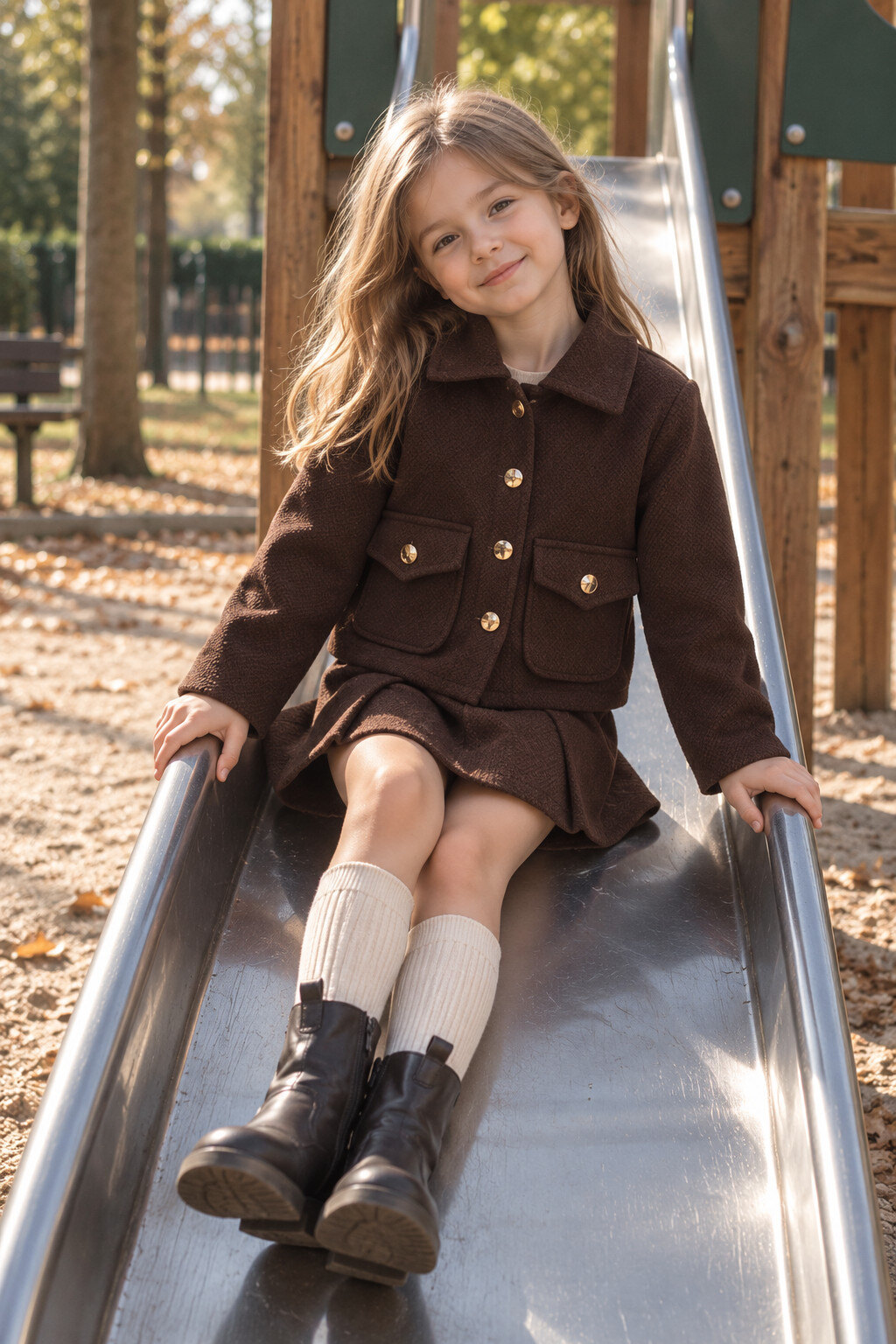 Grossiste Grasstar - Ensemble fille veste et short élégant à boutons dorés