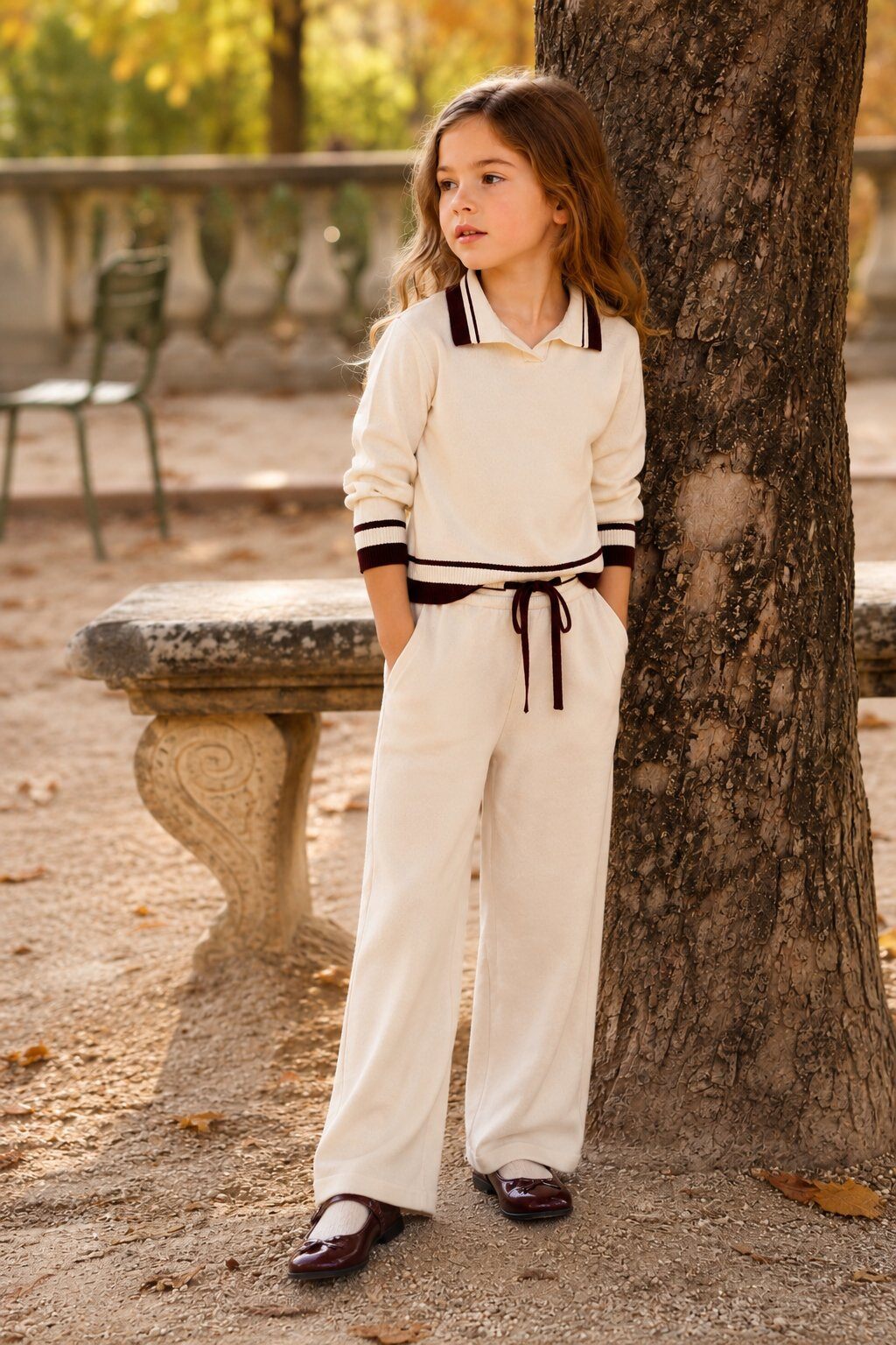 Mayorista Grasstar - Conjunto de niña de punto con cuello polo y pantalón