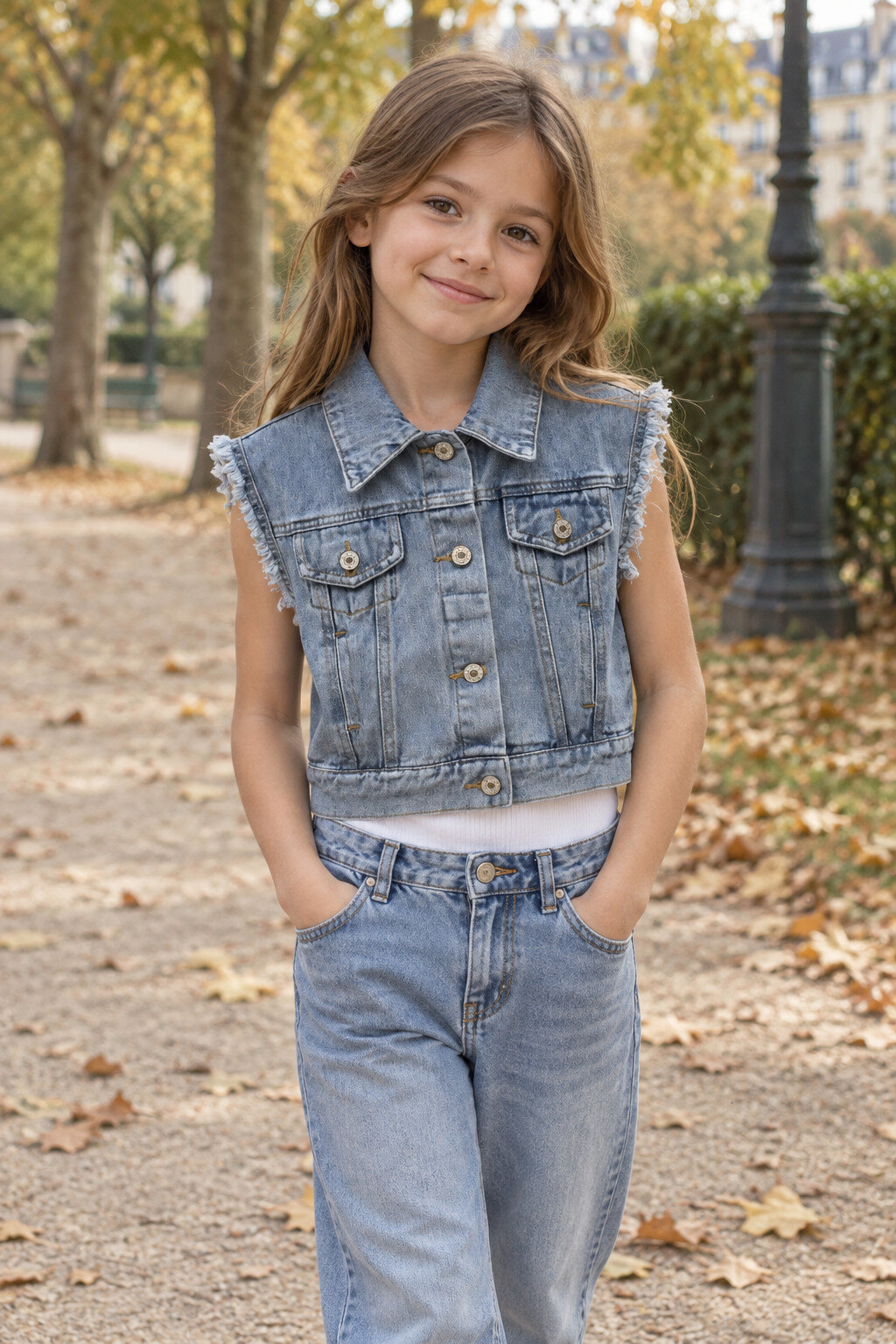 Grossiste Grasstar - Gilet fille en jean sans manches à bords effilochés