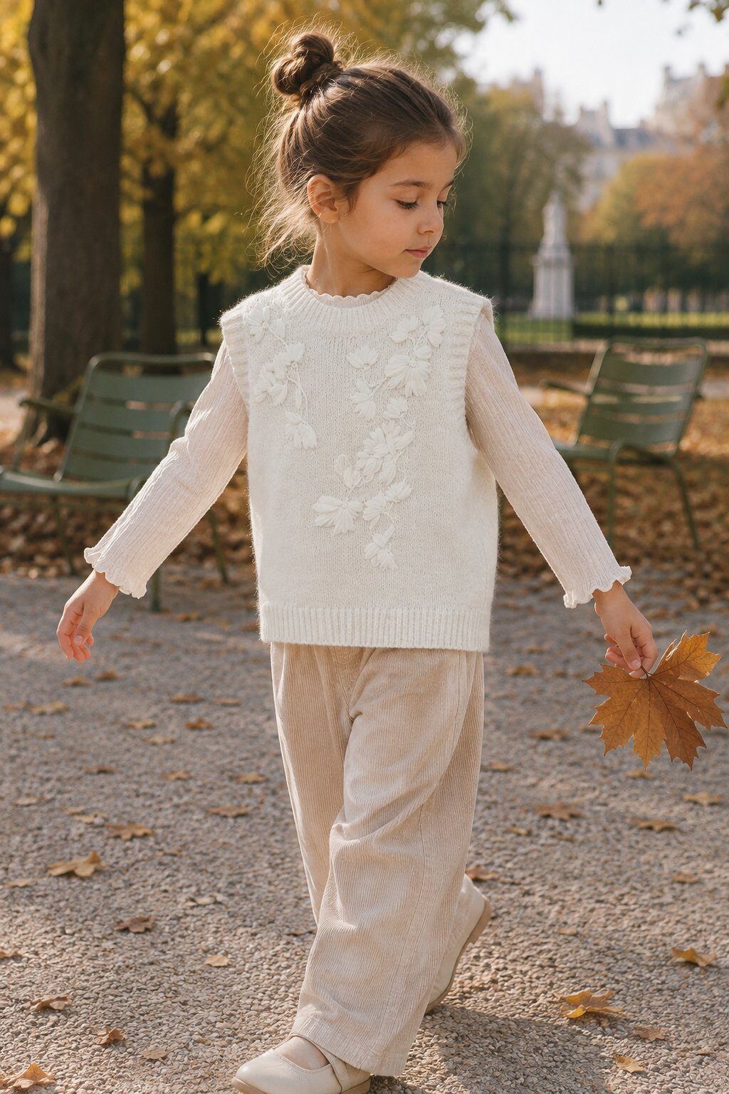Mayorista Grasstar - Cárdigan de punto suave para niña con estampados de hojas