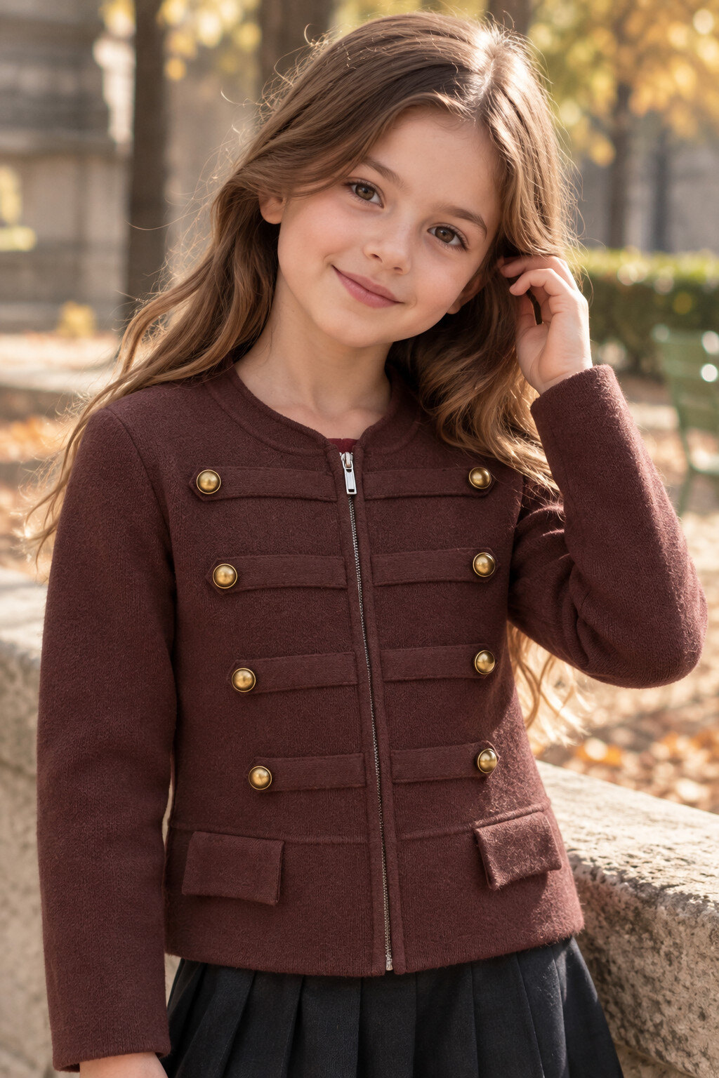 Mayorista Grasstar - Chaqueta de niña con cremallera estilo oficial con botones dorados