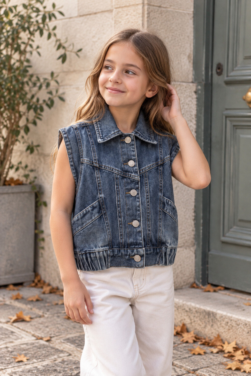 Grossiste Grasstar - Gilet fille sans manches en jean boutonné