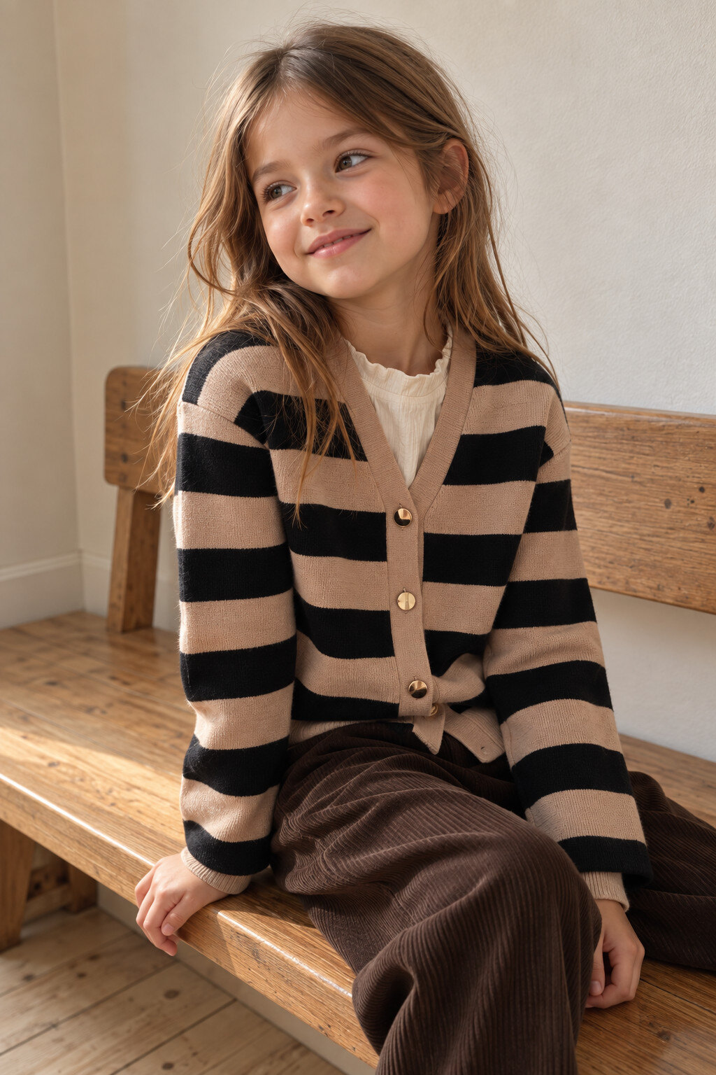 Grossiste Grasstar - Gilet fille en maille rayée à boutons dorés