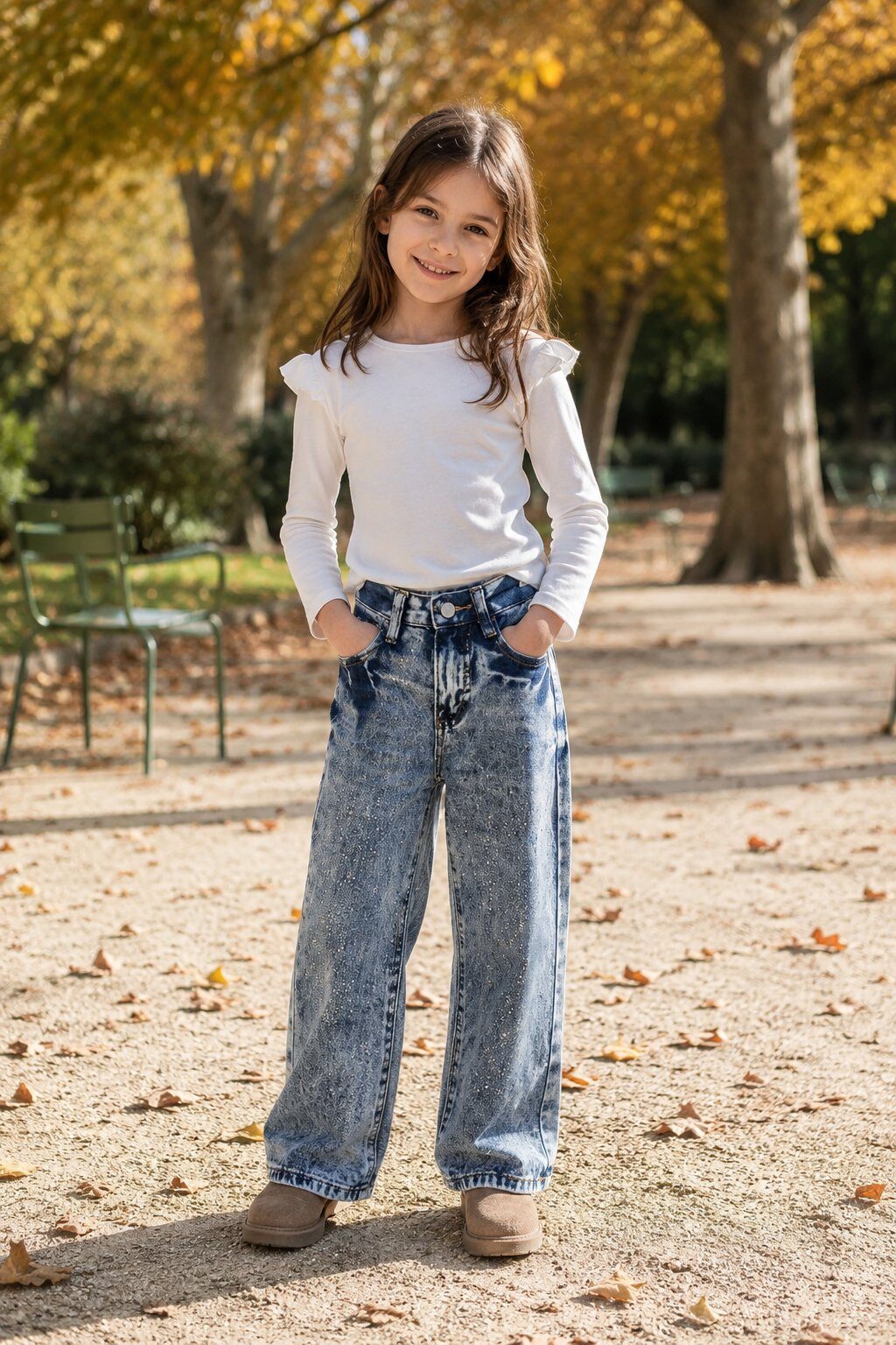 Mayorista Grasstar - Pantalón de niña en denim desgastado con strass