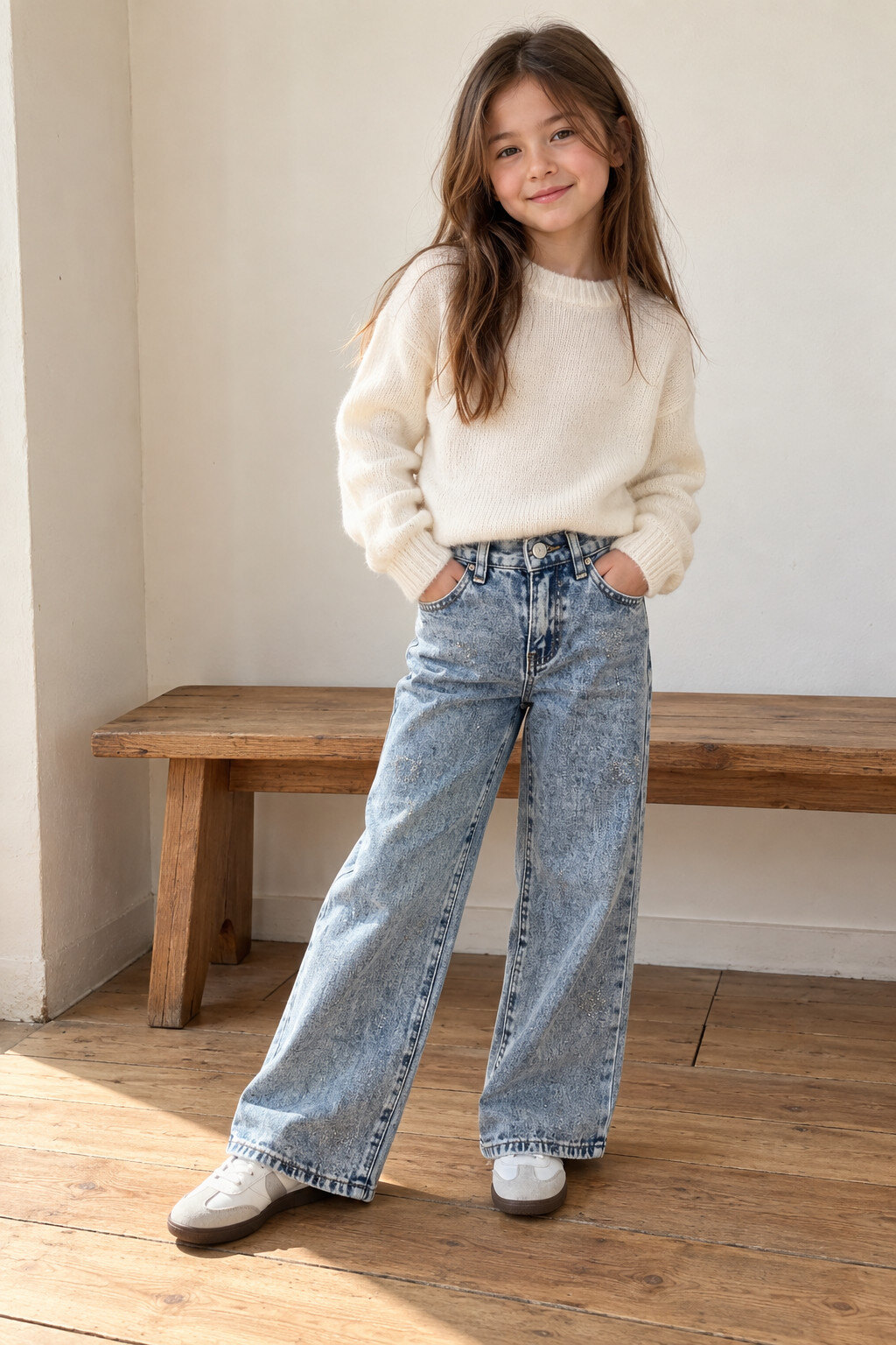 Grossiste Grasstar - Jean large fille à strass