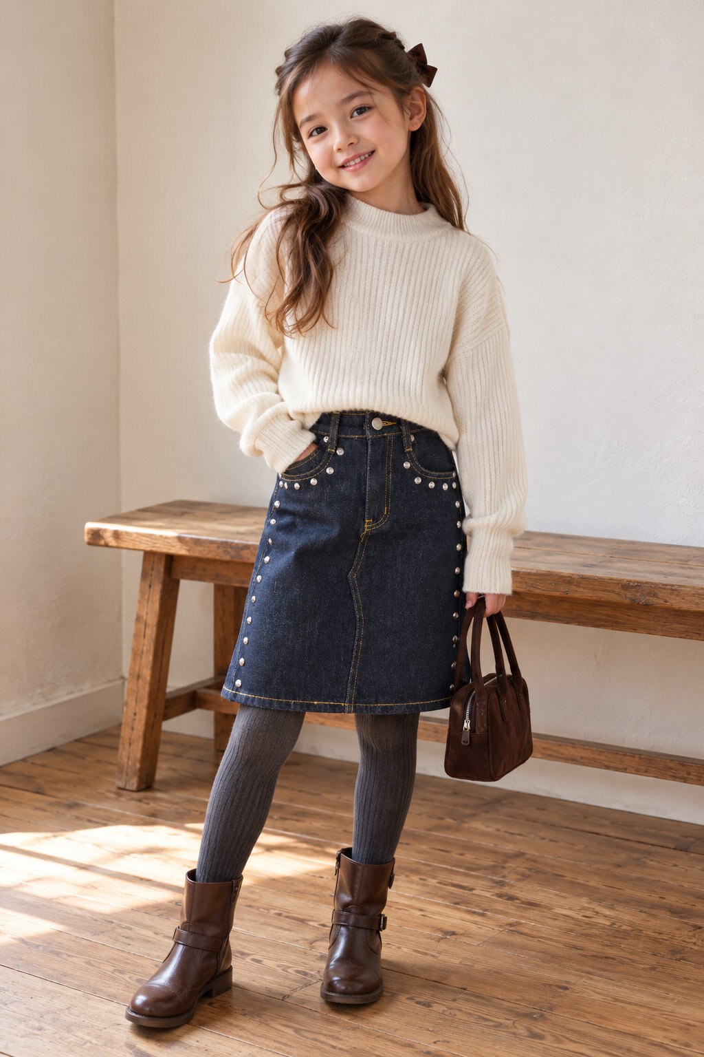 Grossiste Grasstar - Jupe fille en jean avec clous métalliques
