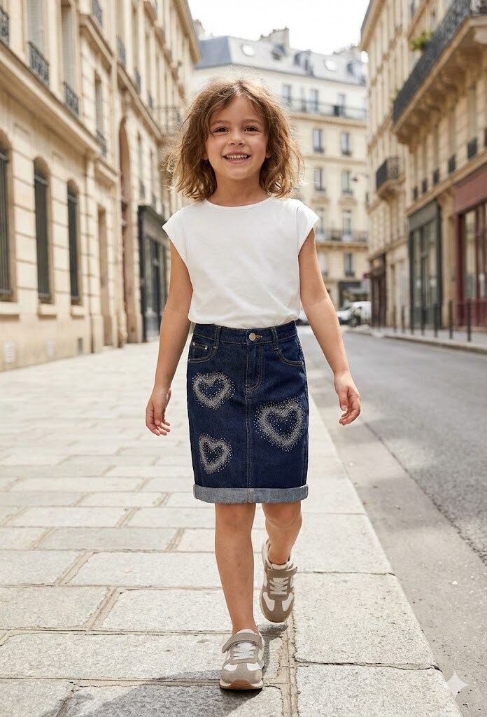 Grossiste Grasstar - Jupe en denim avec motifs coeurs