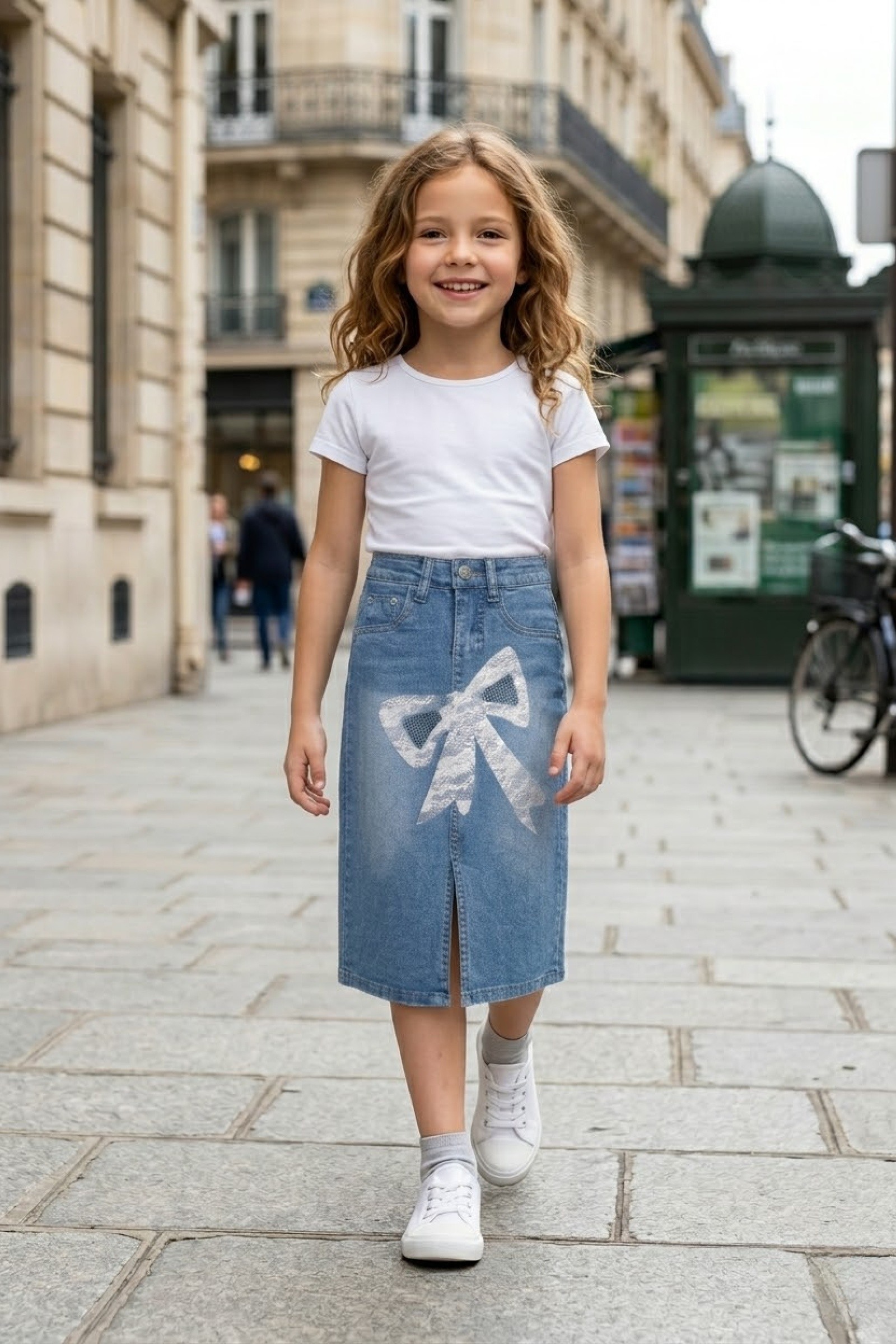 Grossiste Grasstar - Jupe en denim avec nœud en dentelle