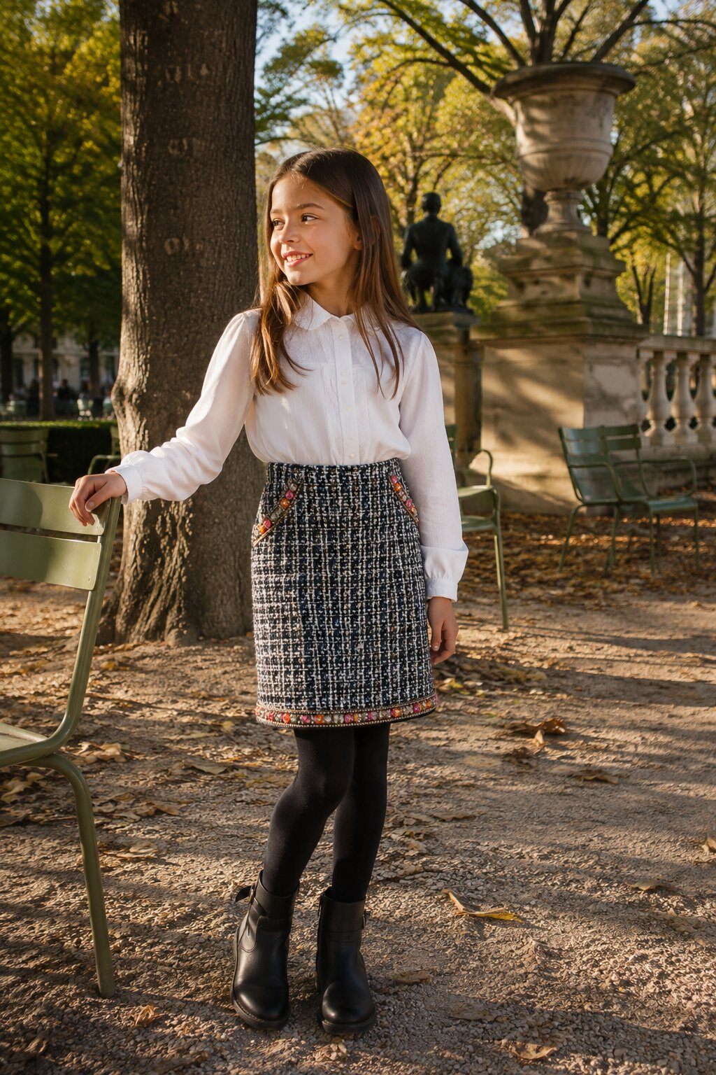 Grossiste Grasstar - Jupe fille en tweed à détails bijoux