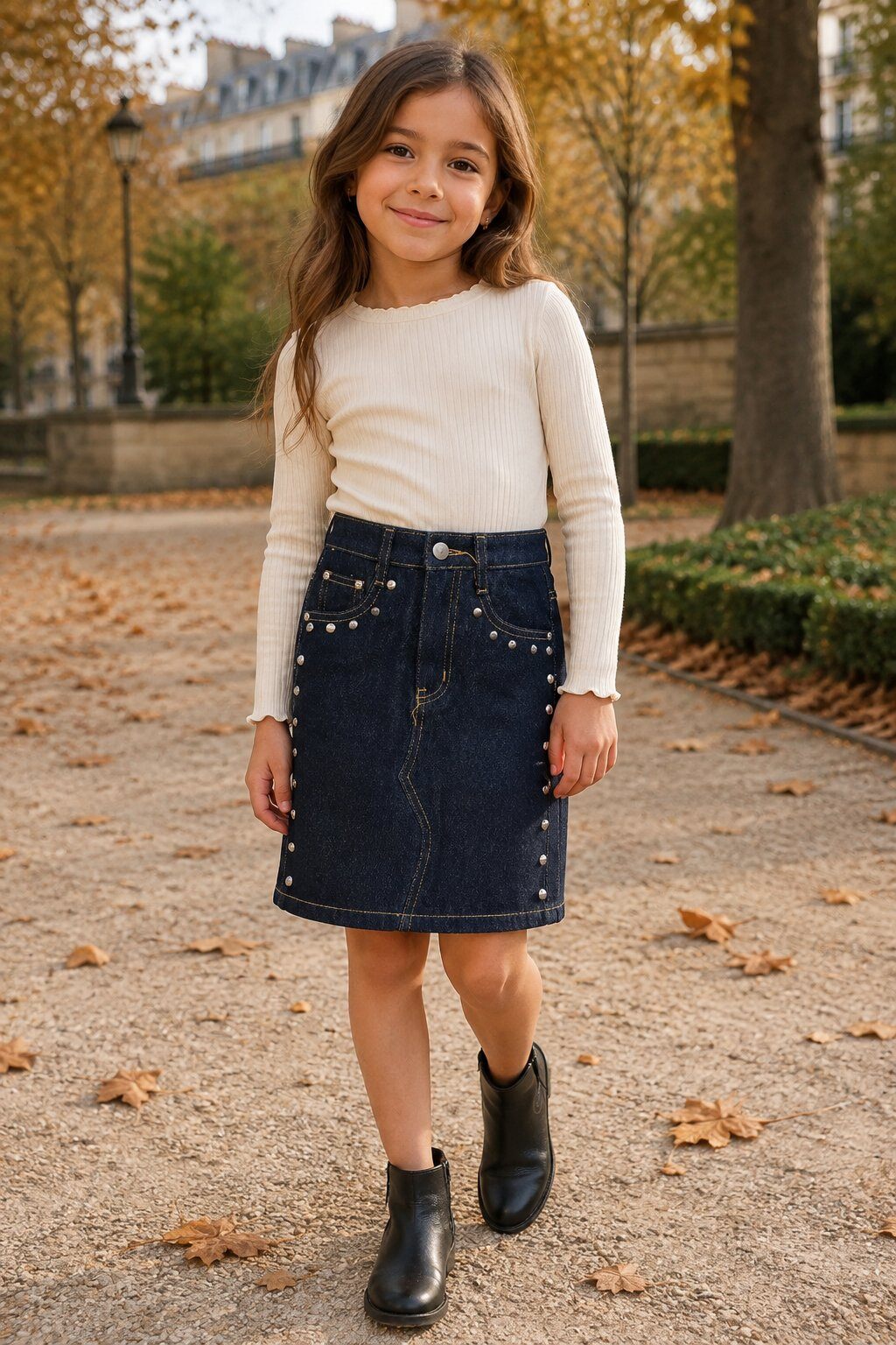 Grossiste Grasstar - Jupe midi en jean à clous métalliques