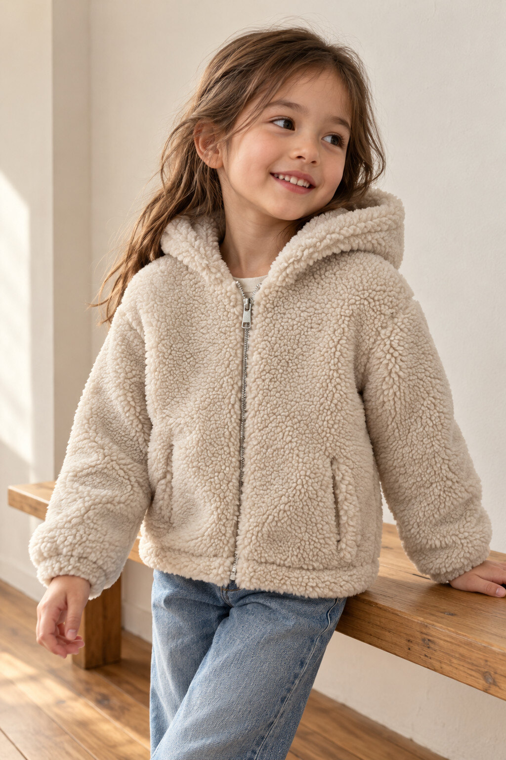 Wholesaler Grasstar - Girls' sherpa hooded coat with zip closure