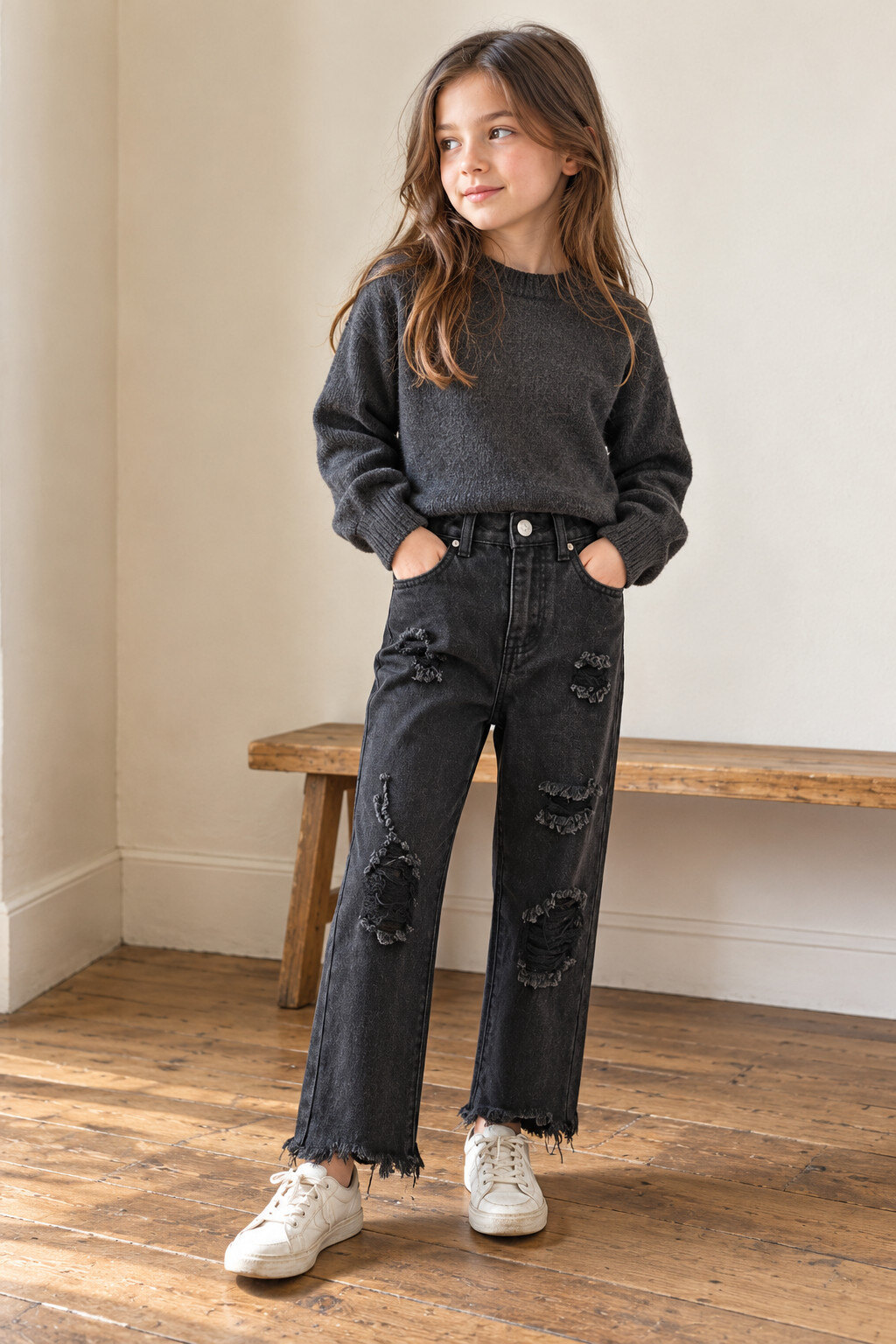 Grossista Grasstar - Jeans da bambina effetto strappato con orlo sfrangiato