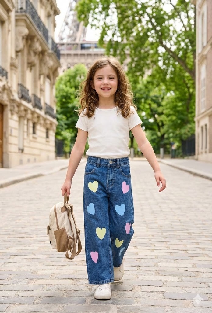 Grossiste Grasstar - Jean droit avec motifs coeurs