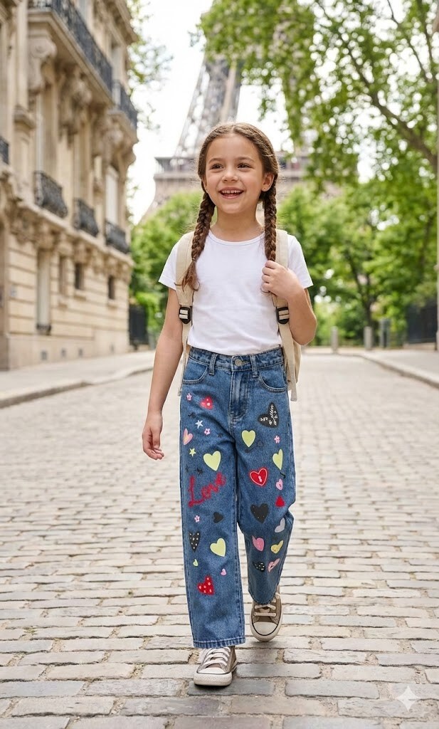 Grossiste Grasstar - Jean droit imprimé cœur