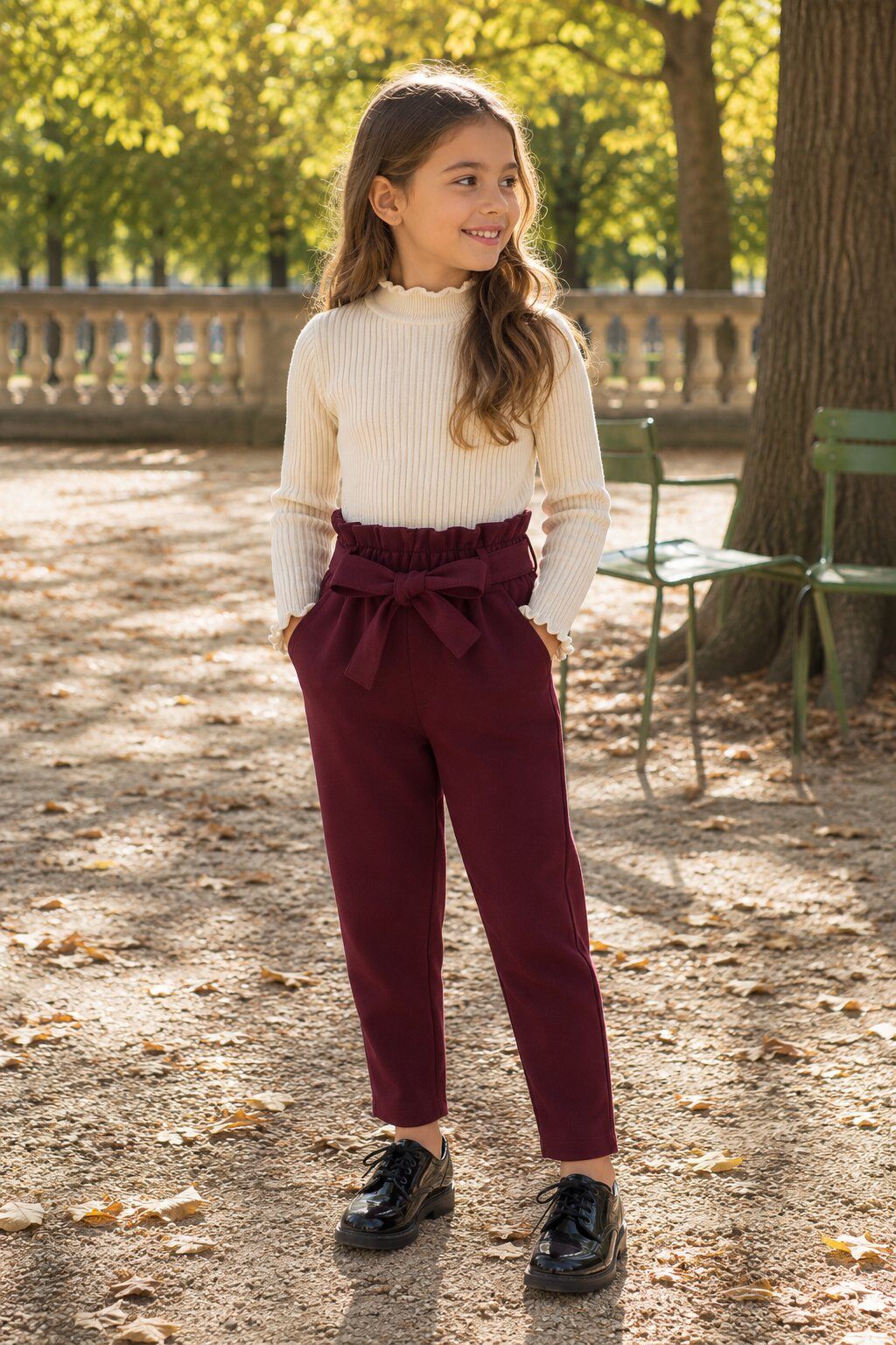 Grossiste Grasstar - Pantalon fille taille haute à ceinture nouée