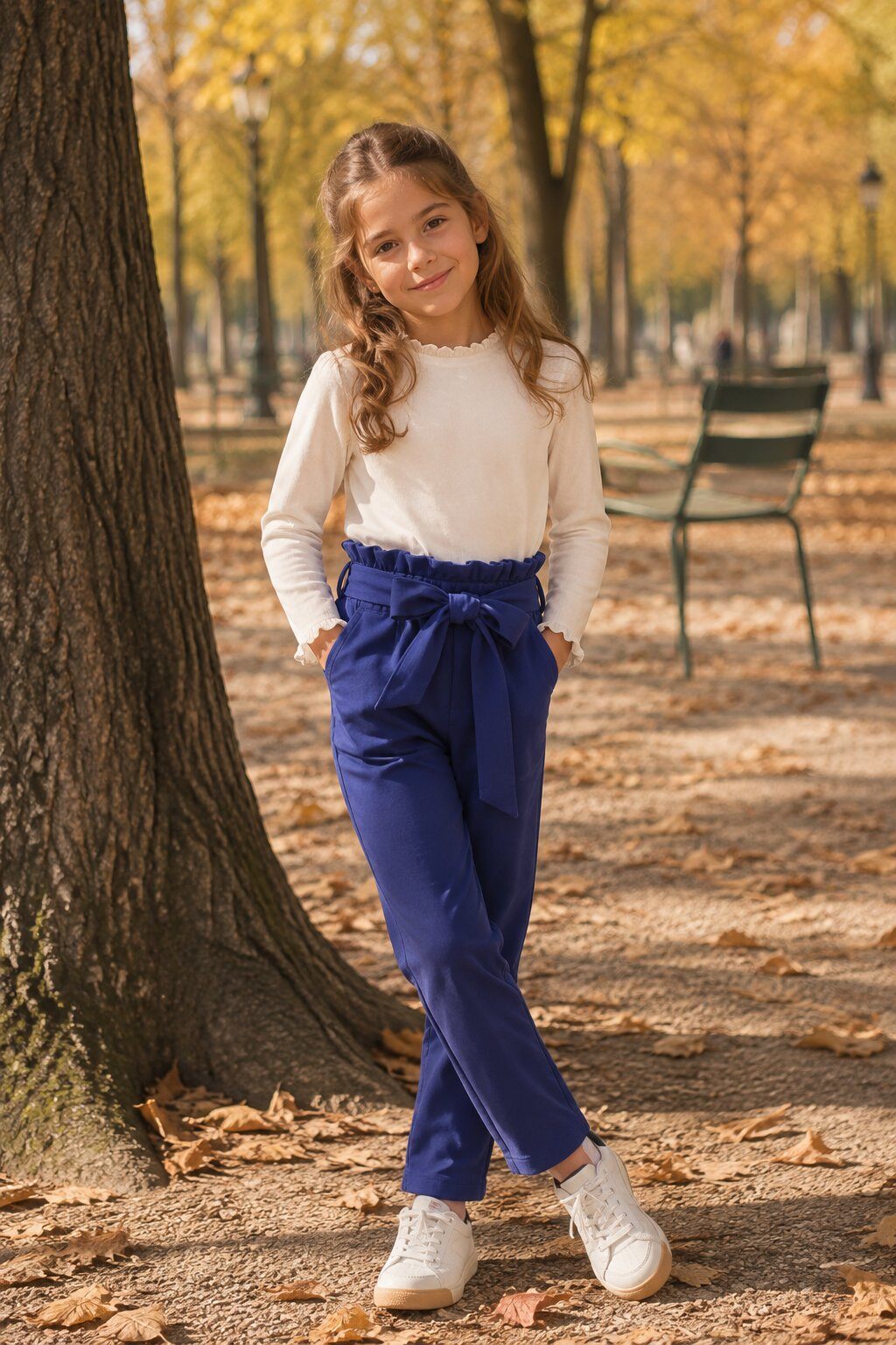 Mayorista Grasstar - Pantalón de niña de cintura alta con cinturón anudado