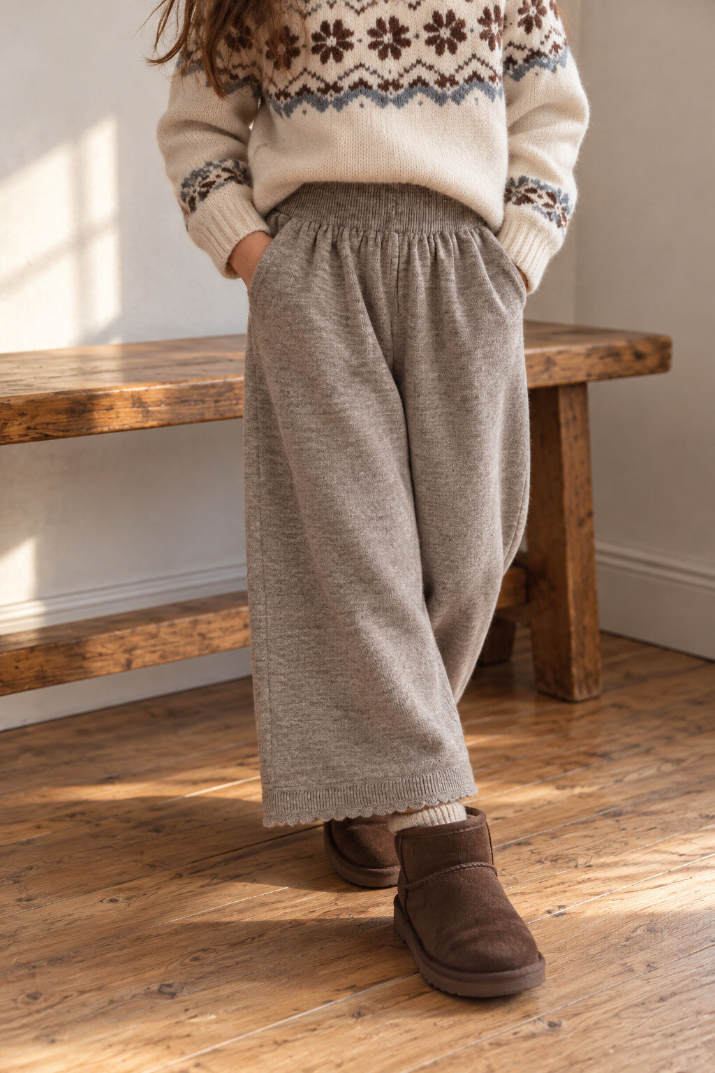 Grossiste Grasstar - Pantalon fille large en maille à taille élastique