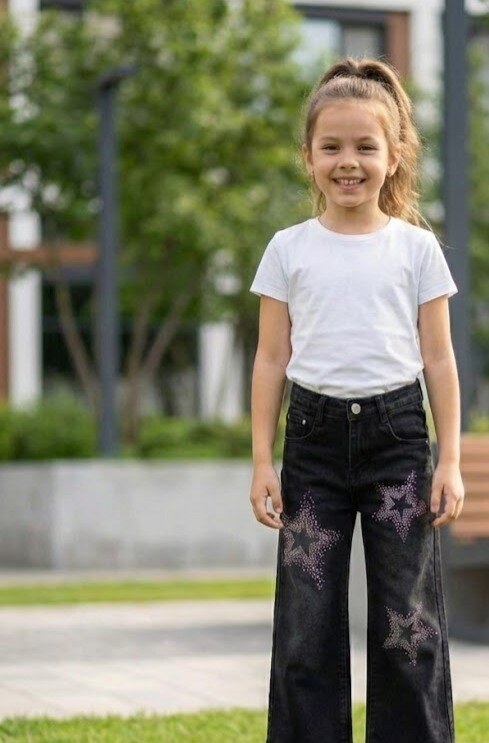 Großhändler Grasstar - Hoch taillierte gerade Jeans mit Sternen