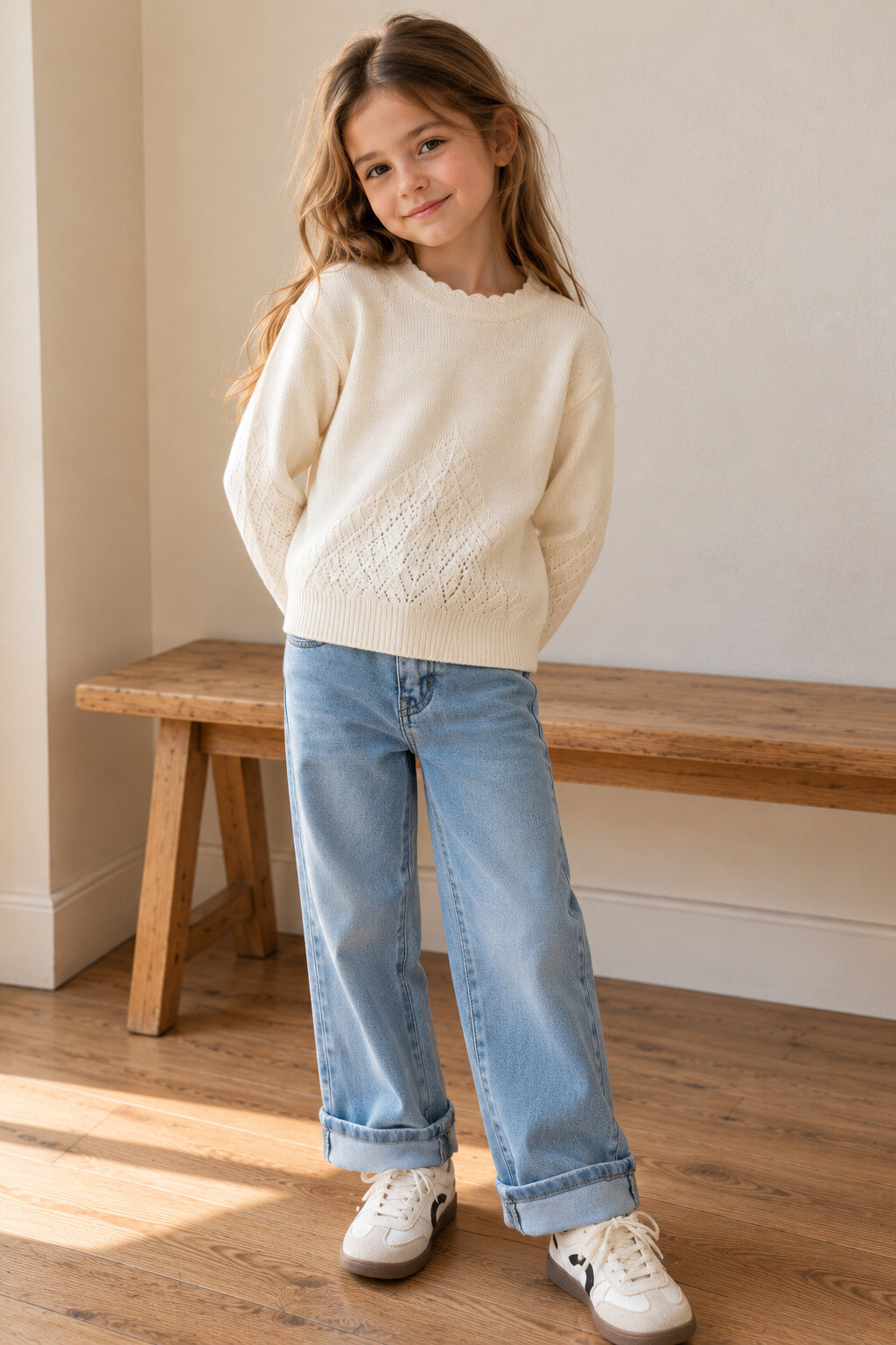 Grossista Grasstar - Jeans larghi da ragazza a vita alta con risvolti alle caviglie