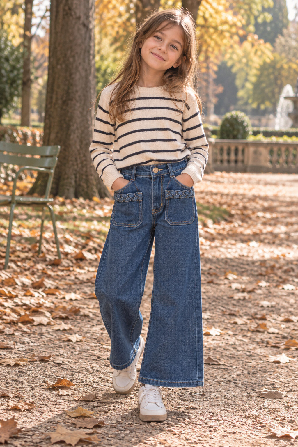 Grossiste Grasstar - Jean fille coupe large avec poches tressées