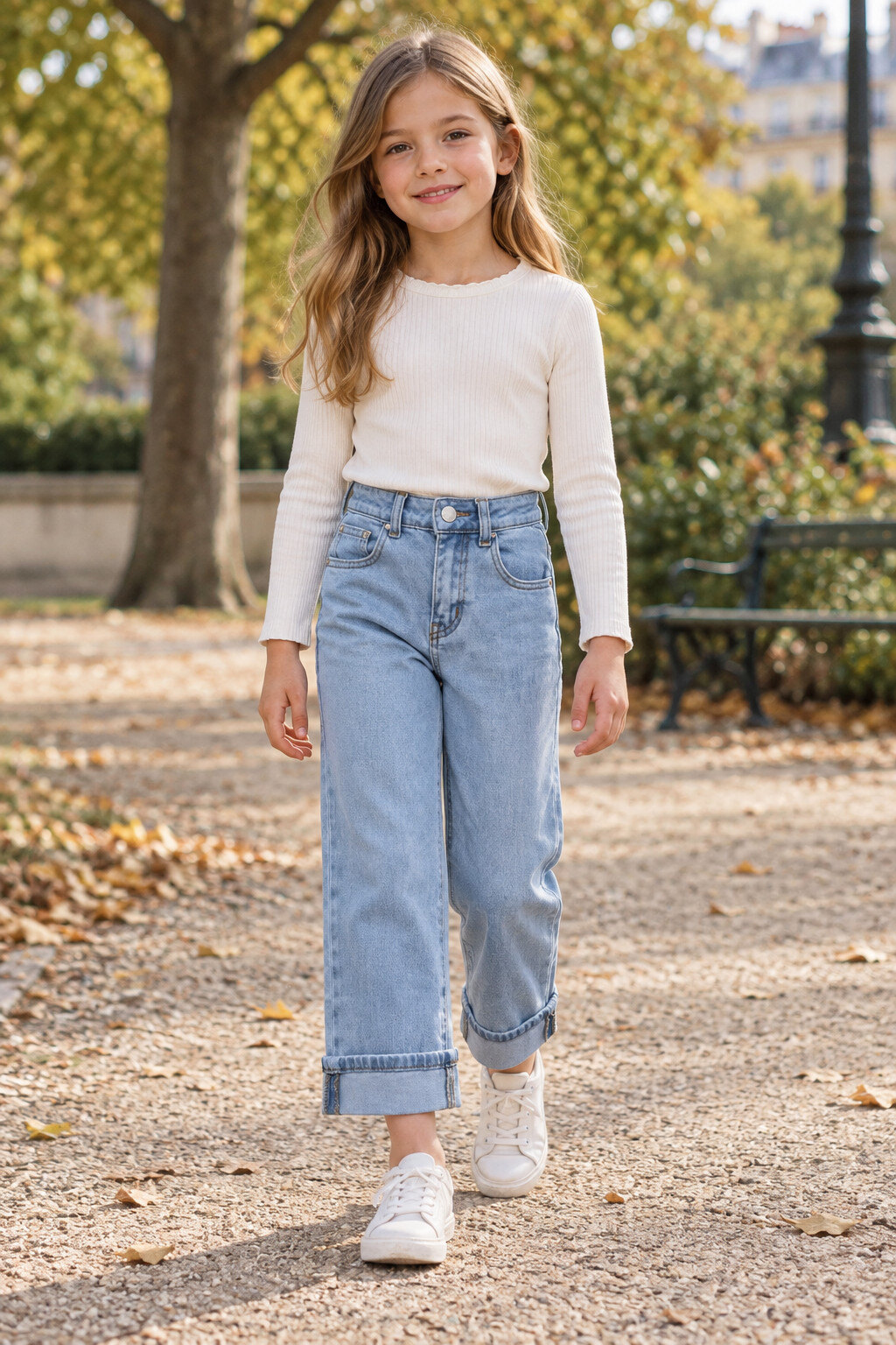 Grossiste Grasstar - Jean fille coupe large à revers en bas de jambe