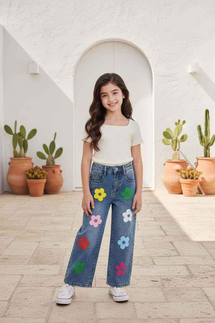Grossiste Grasstar - Jean oversize brodé fleurs